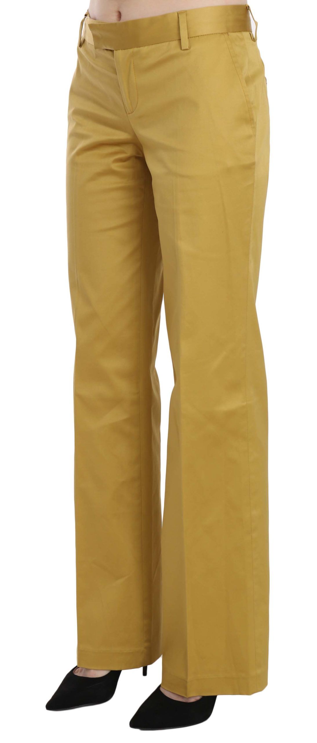 Just Cavalli Senffarbene Tailored Cotton Pants mit mittlerer Taille