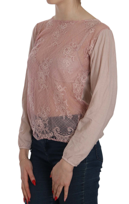 PINK MEMORIES Elegant blouse with pink lace and round neck