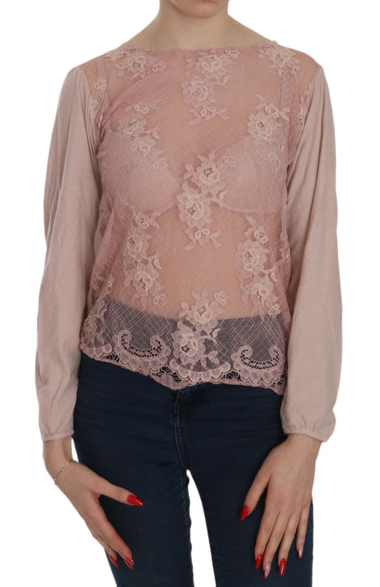 PINK MEMORIES Elegant blouse with pink lace and round neck