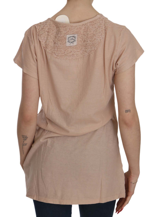 PINK MEMORIES Elegant blouse with a crew neck made of cream-colored lace