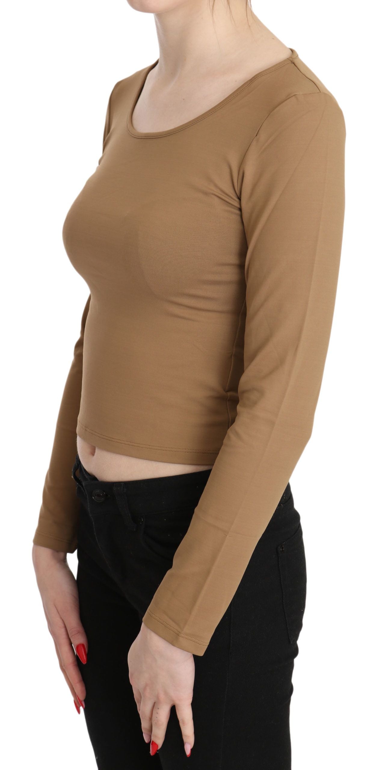 GF Ferre Elegantes Braunes langärmeliges Cropped Top