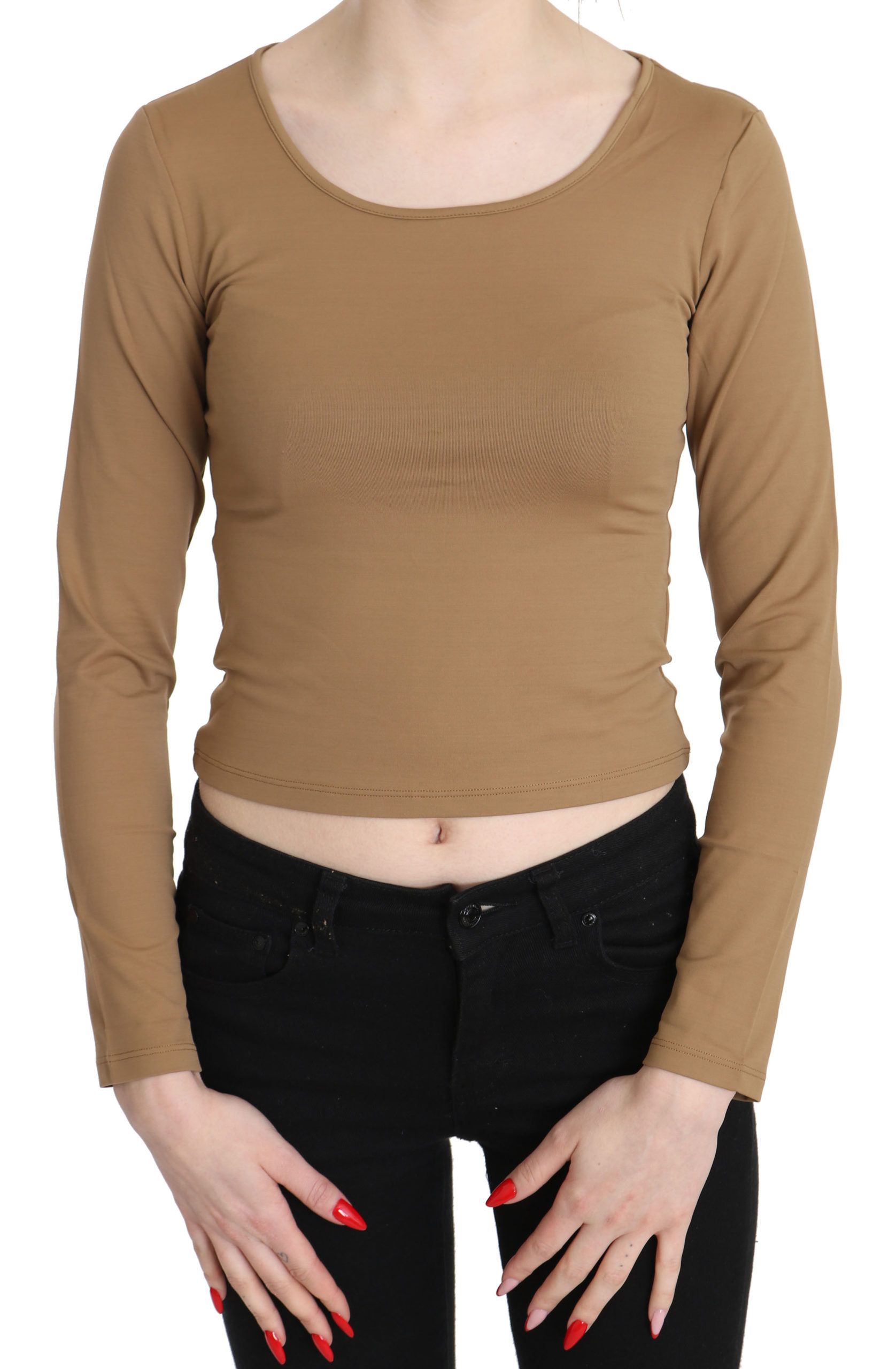 GF Ferre Elegantes Braunes langärmeliges Cropped Top