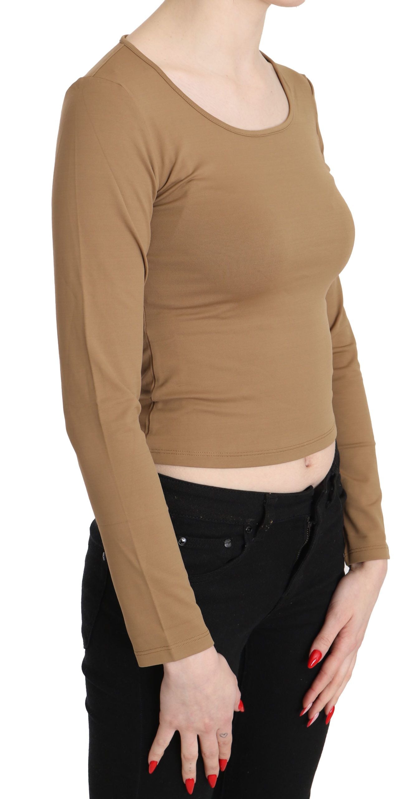 GF Ferre Elegantes Braunes langärmeliges Cropped Top