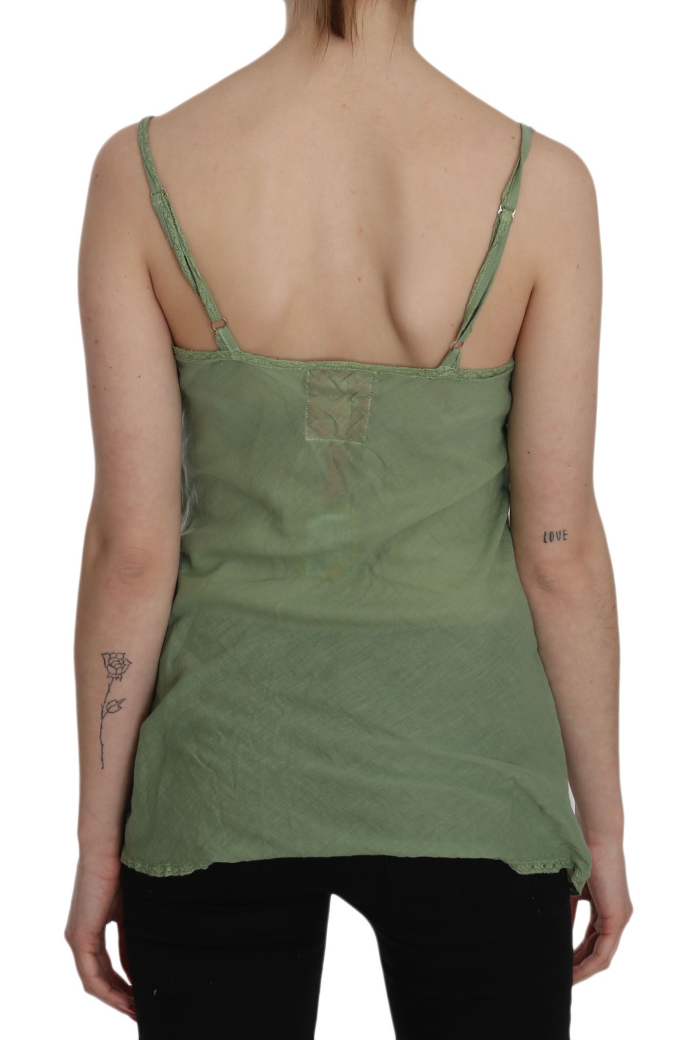 PINK MEMORIES Emerald green silk spaghetti strap top