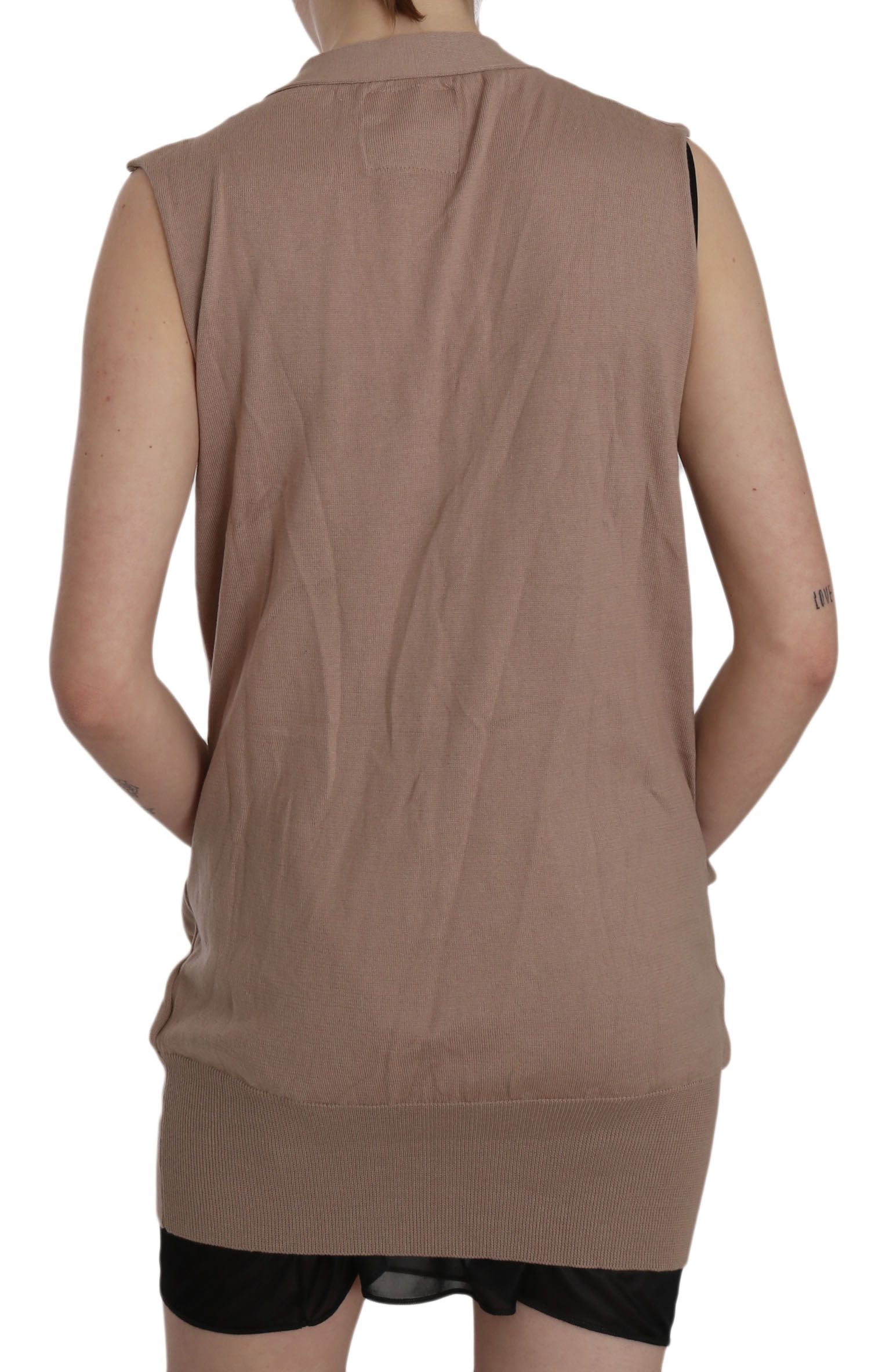 PINK MEMORIES Chic sleeveless cotton knitted vest - Elegant brown