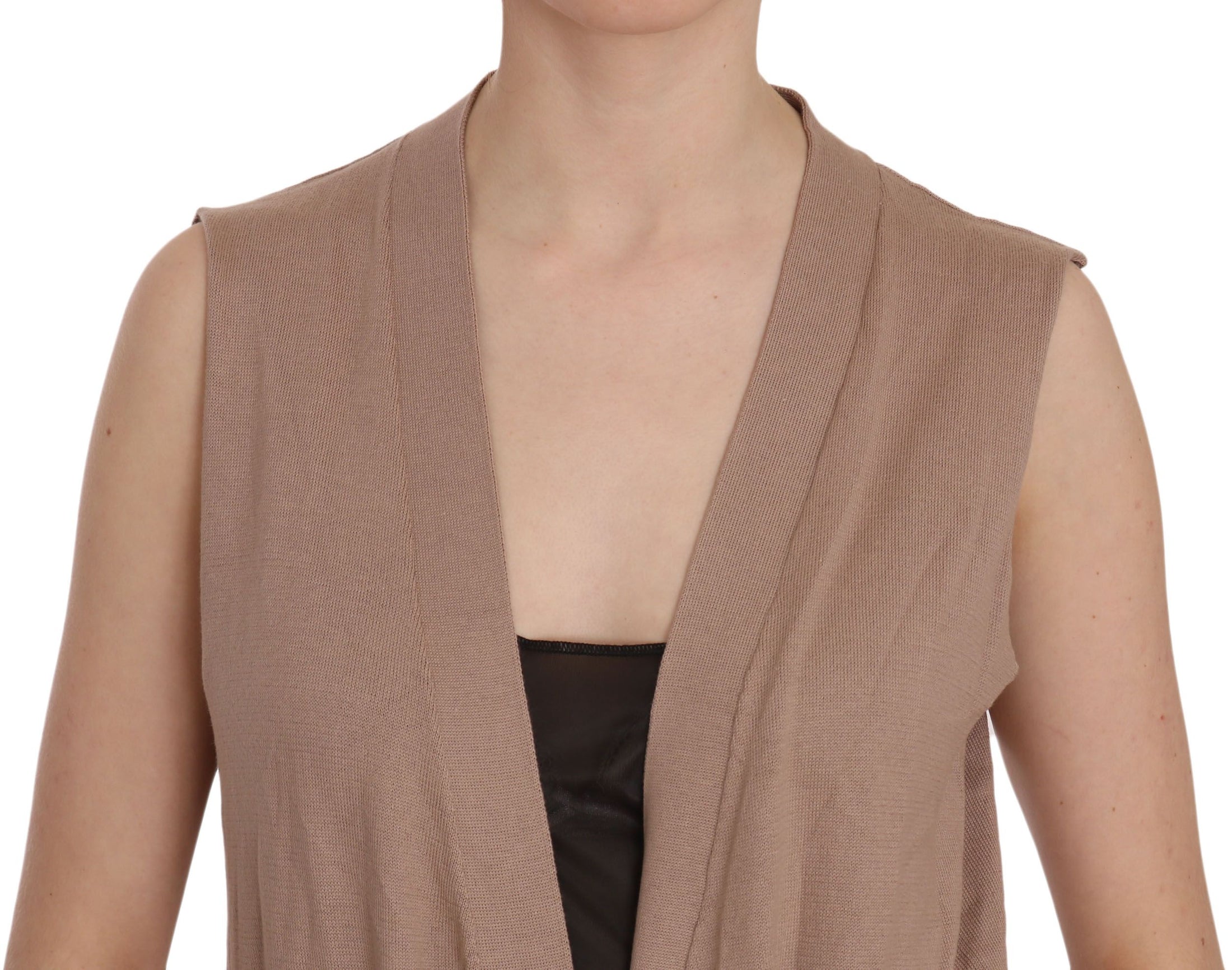 PINK MEMORIES Chic sleeveless cotton knitted vest - Elegant brown