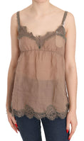 Load image into Gallery viewer, PINK MEMORIES Elegant blouse made of brown linen with lace
