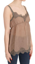 Load image into Gallery viewer, PINK MEMORIES Elegant blouse made of brown linen with lace
