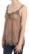 Load image into Gallery viewer, PINK MEMORIES Elegant blouse made of brown linen with lace
