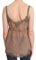 Load image into Gallery viewer, PINK MEMORIES Elegant blouse made of brown linen with lace
