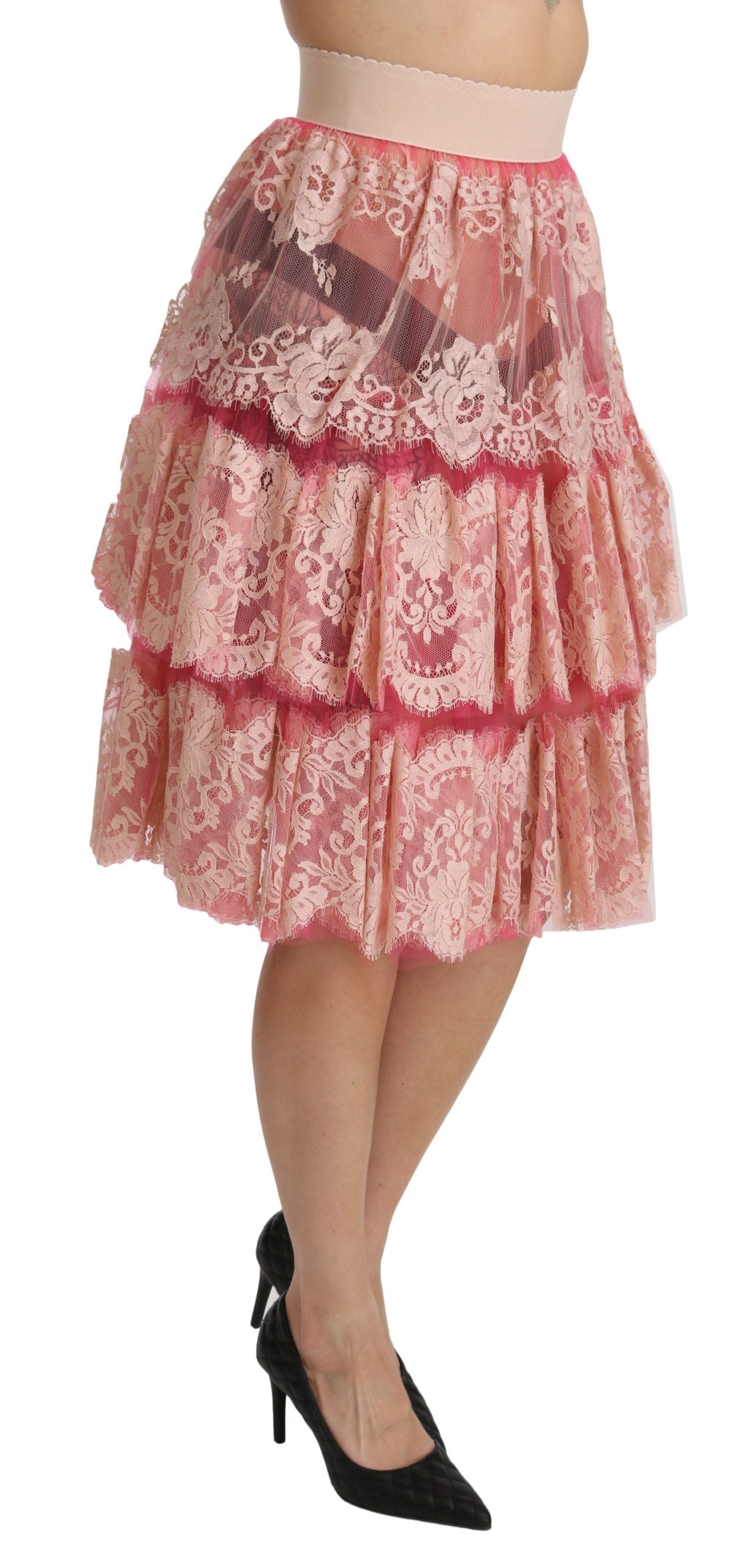 Dolce & Gabbana Eleganter rosa Spitzenrock mit hoher Taille