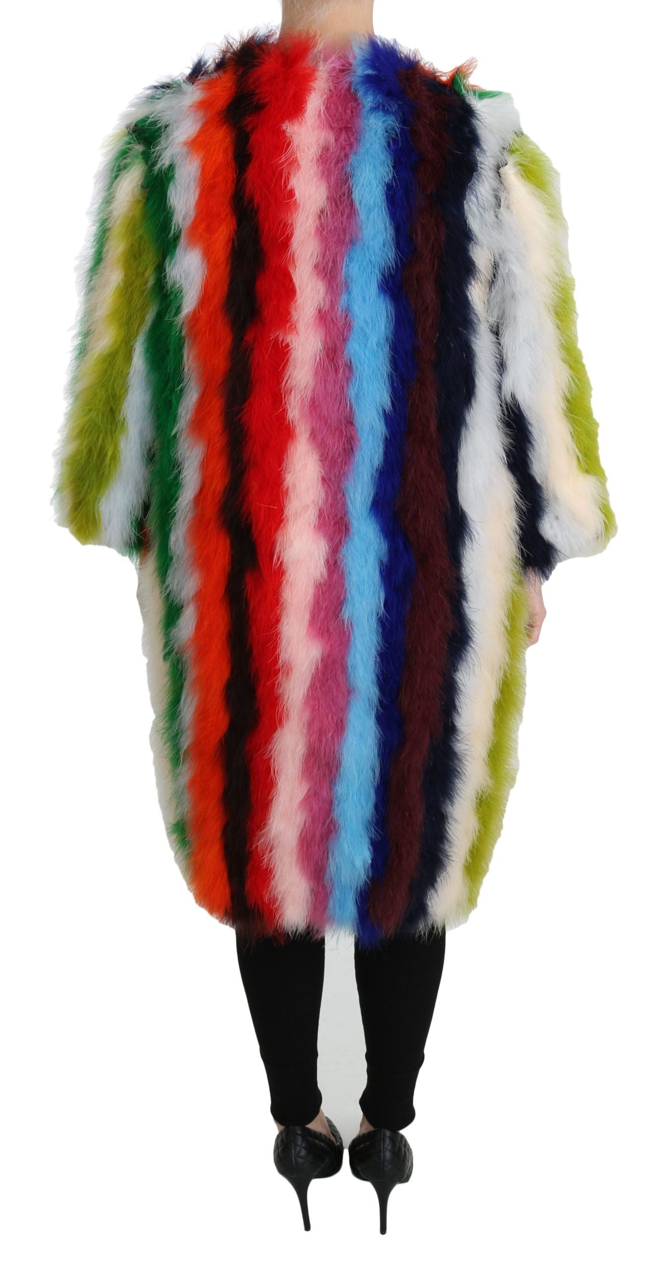 Dolce & Gabbana Elegante Multicolor Feder lange Manteljacke