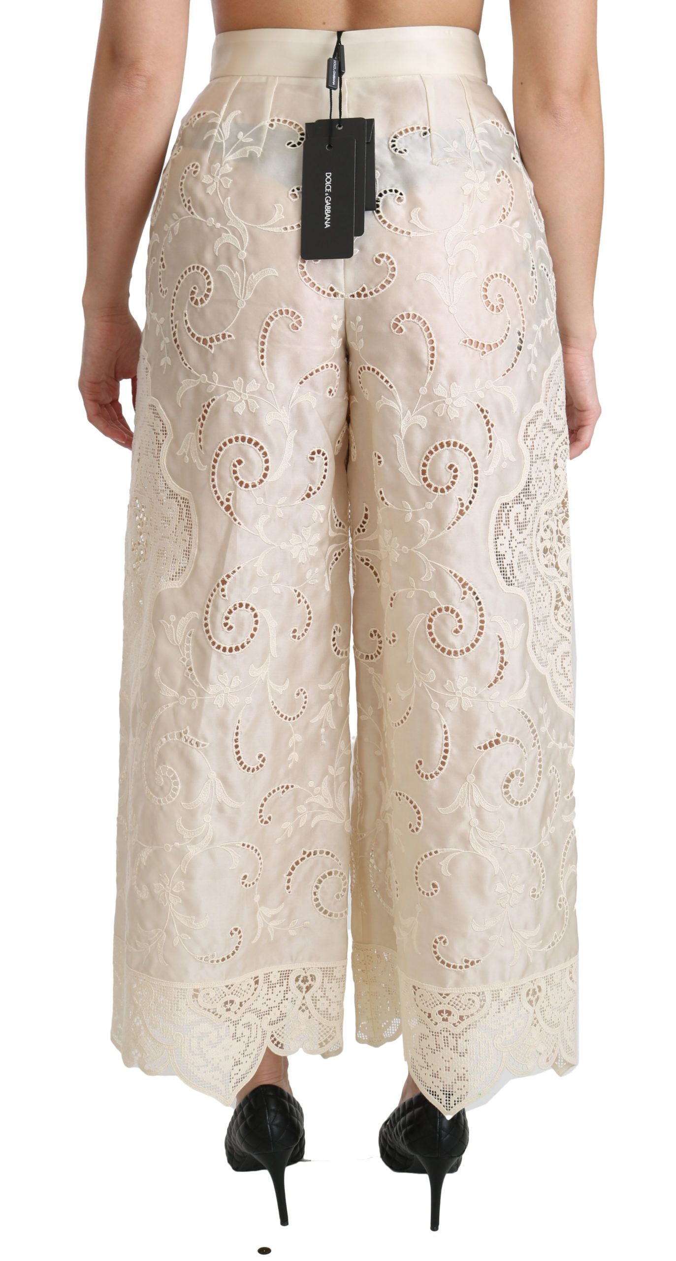 Dolce &amp; Gabbana Elegant High Waist Palazzo Pants Cropped Trousers