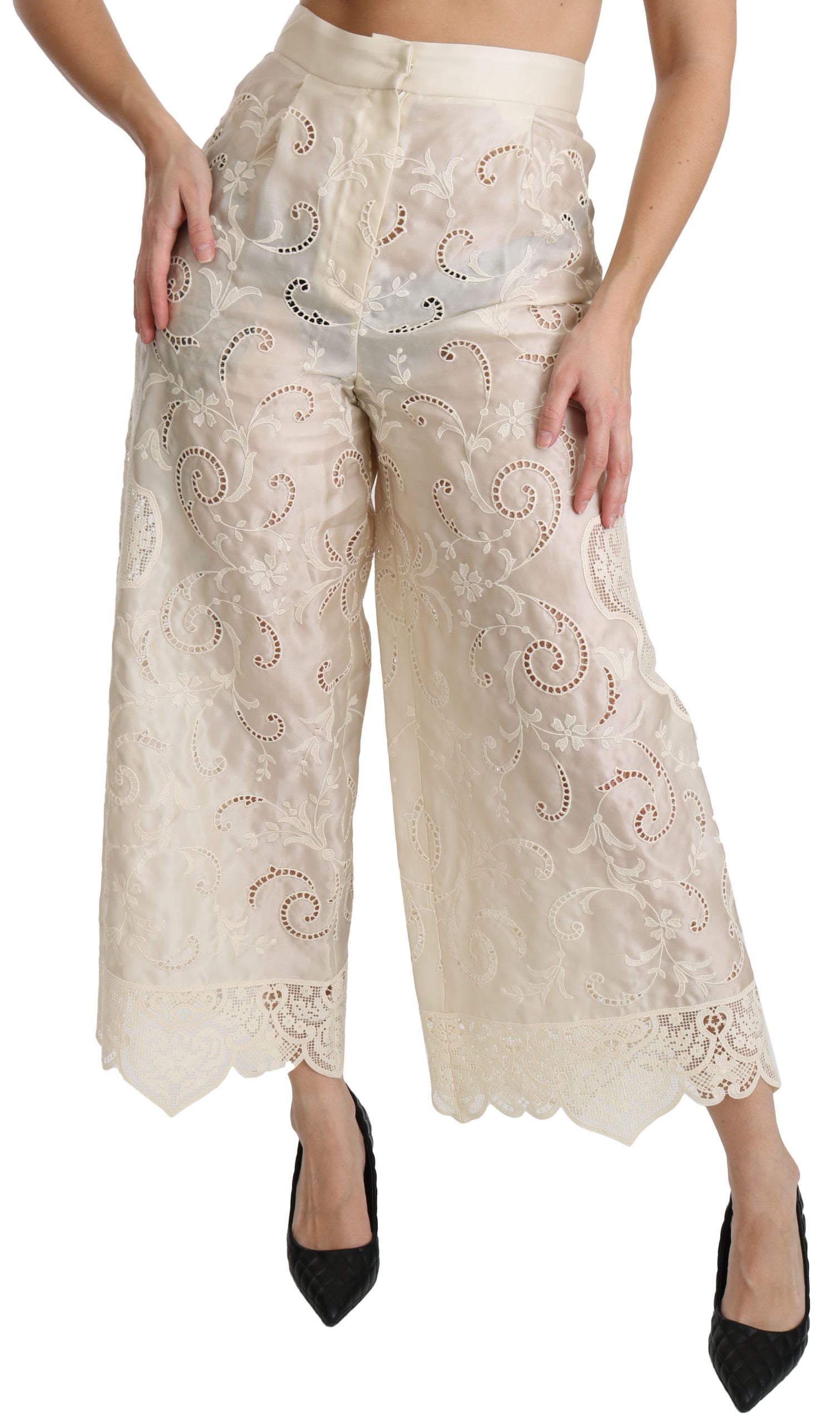 Dolce &amp; Gabbana Elegant High Waist Palazzo Pants Cropped Trousers