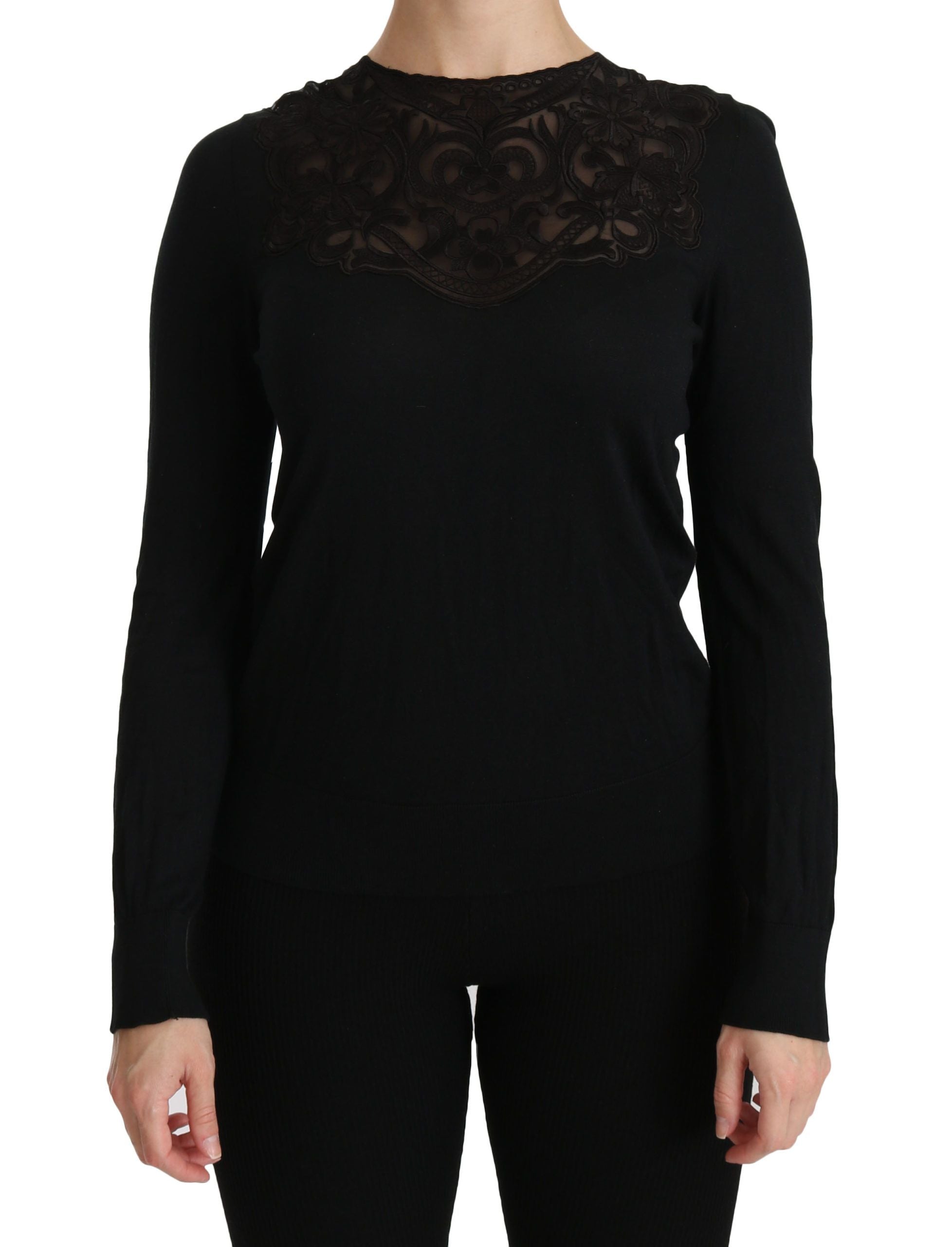 Dolce &amp; Gabbana Elegant blouse made of black silk blend with lace