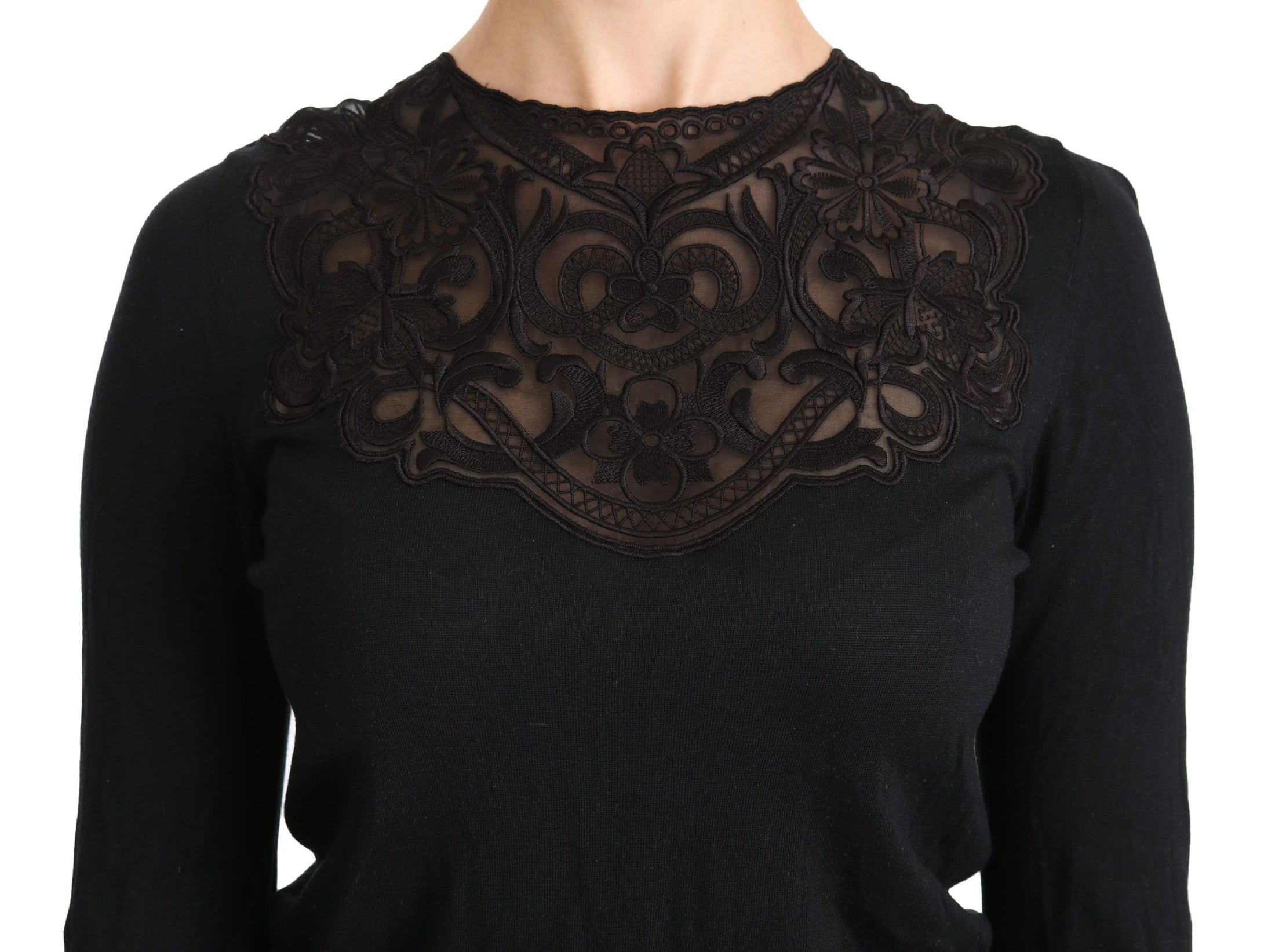 Dolce &amp; Gabbana Elegant blouse made of black silk blend with lace