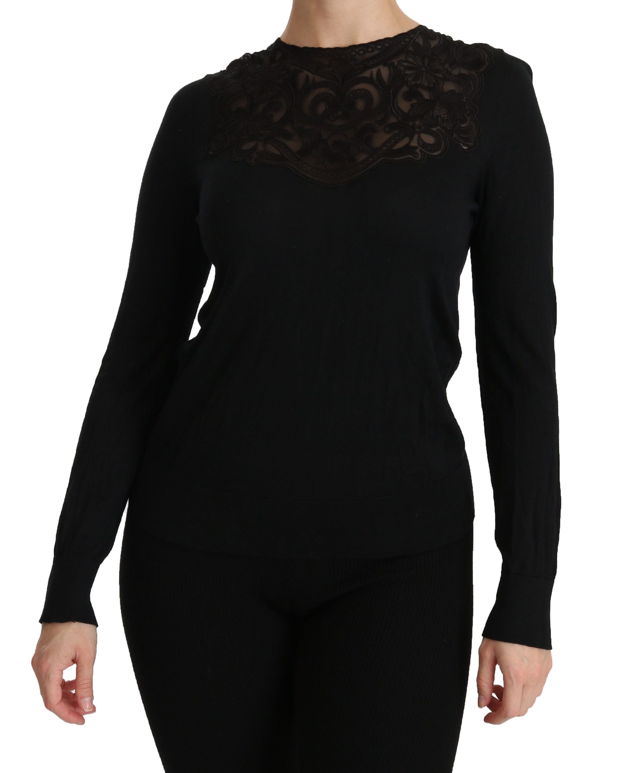 Dolce &amp; Gabbana Elegant blouse made of black silk blend with lace