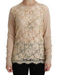 Load image into Gallery viewer, Dolce & Gabbana Elegant beige cashmere blouse with a lace crew neck
