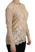 Load image into Gallery viewer, Dolce & Gabbana Elegant beige cashmere blouse with a lace crew neck
