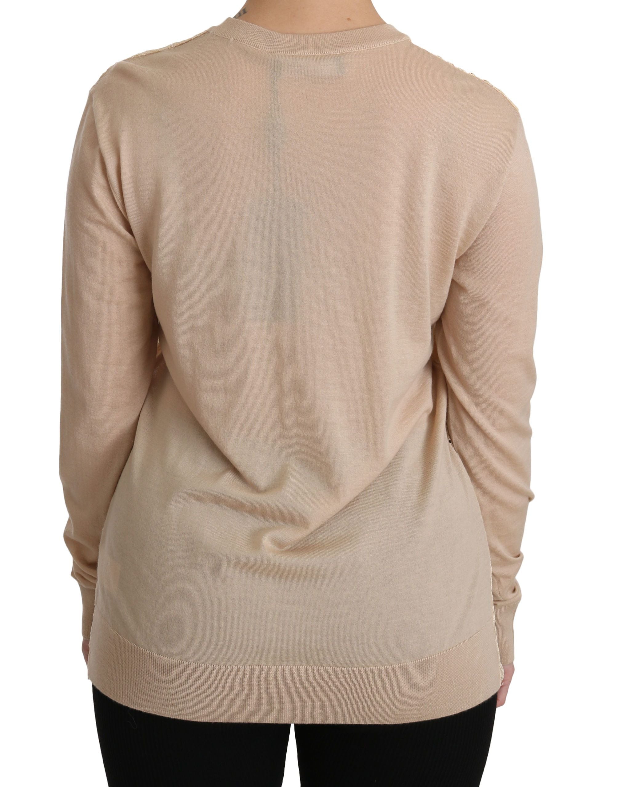 Dolce &amp; Gabbana Elegant beige cashmere blouse with a lace crew neck