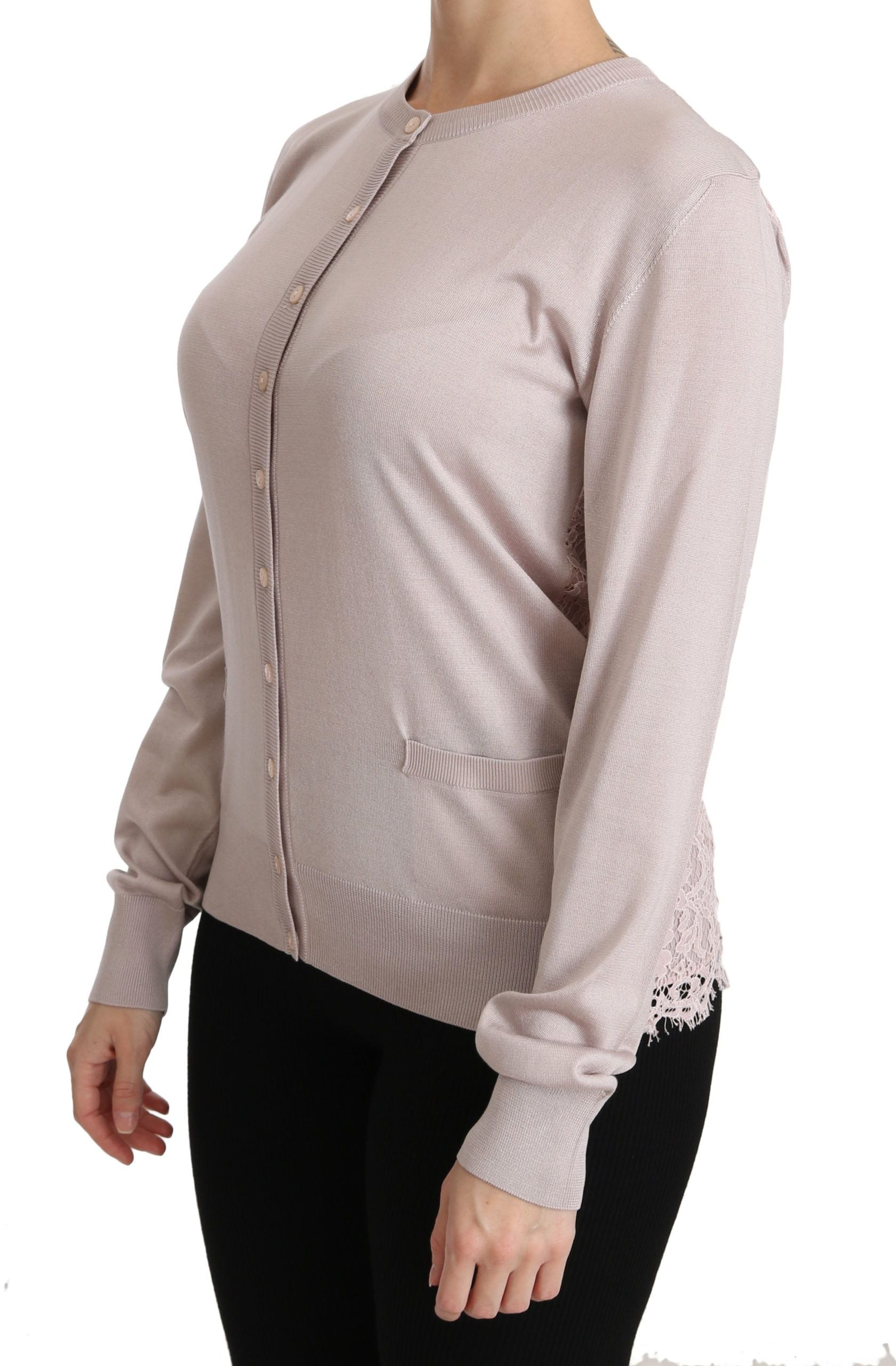 Dolce &amp; Gabbana Pink silk blend crew neck cardigan