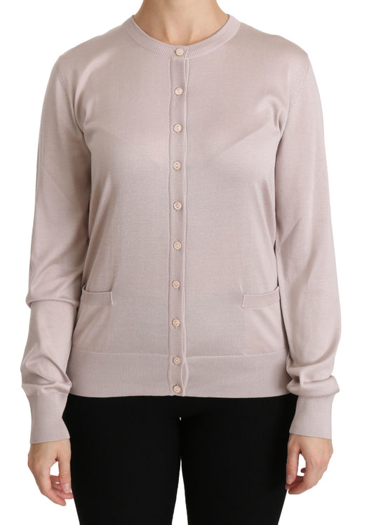 Dolce &amp; Gabbana Pink silk blend crew neck cardigan