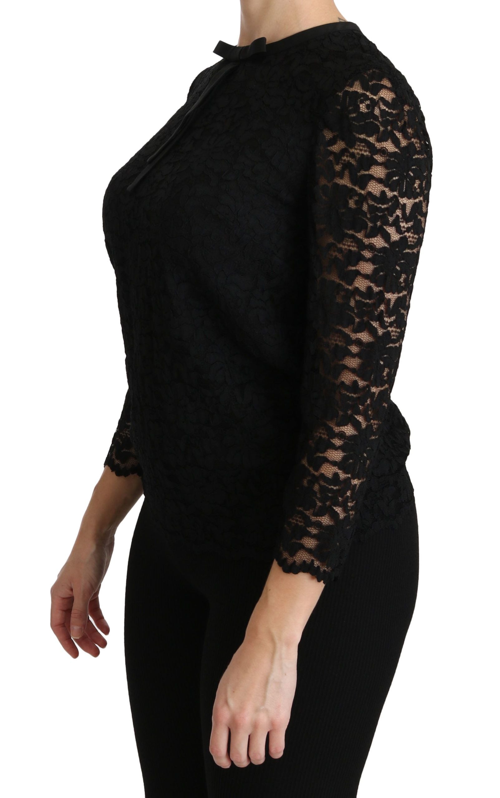 Dolce &amp; Gabbana Elegant black lace crew neck blouse