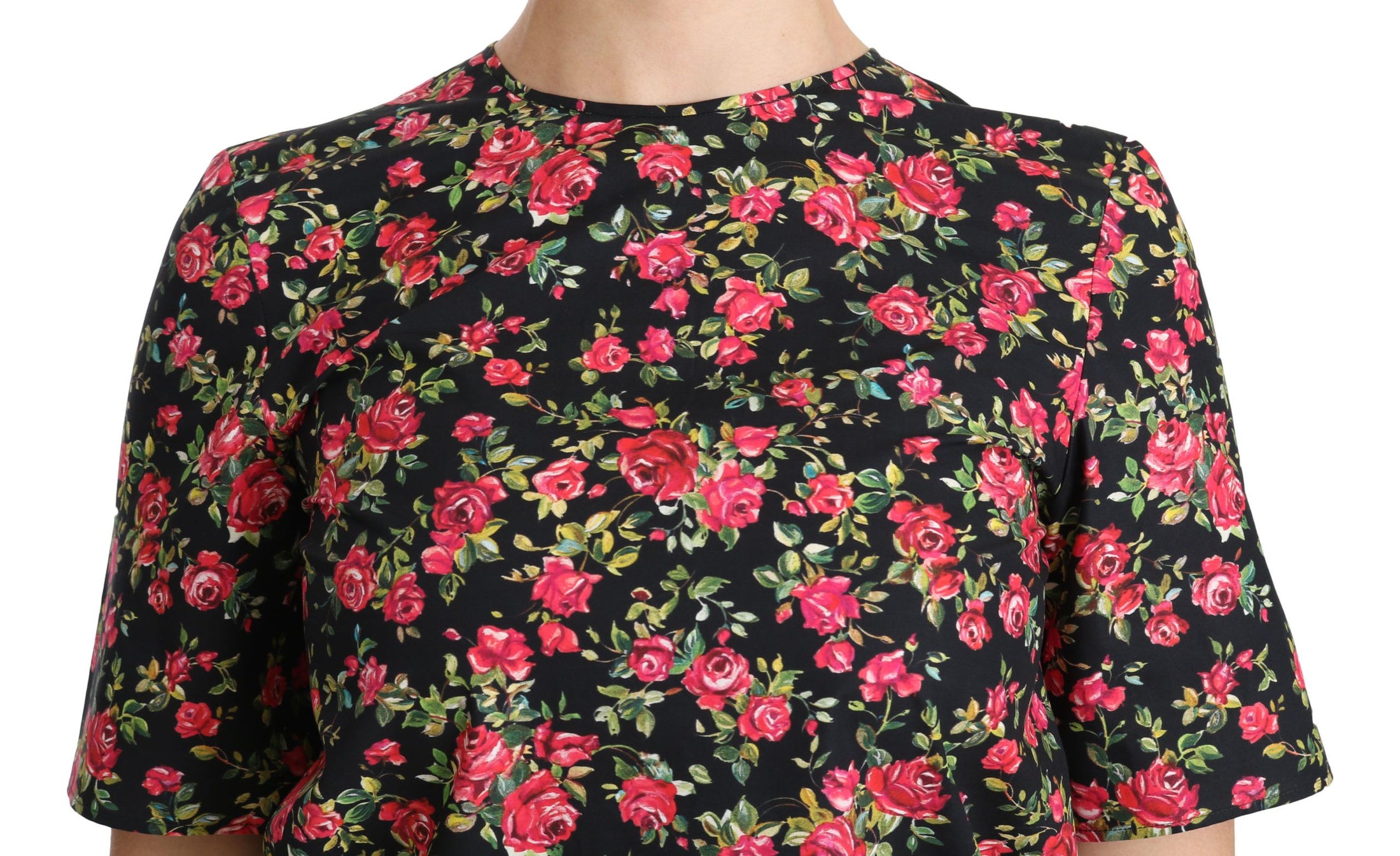 Dolce &amp; Gabbana Elegant Black Floral Crew Neck Top