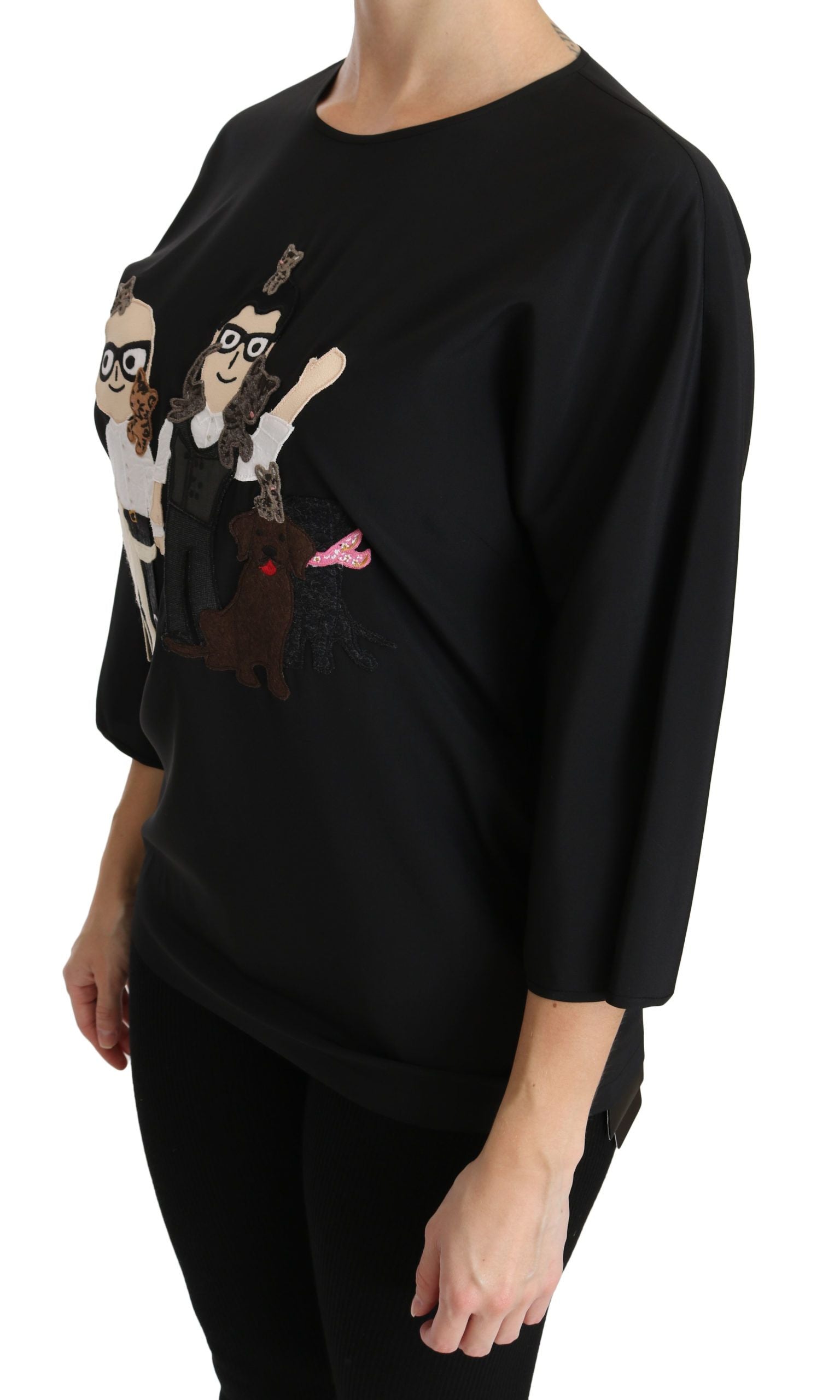 Dolce &amp; Gabbana Elegant Black Silk Stretch Top with Embroidery