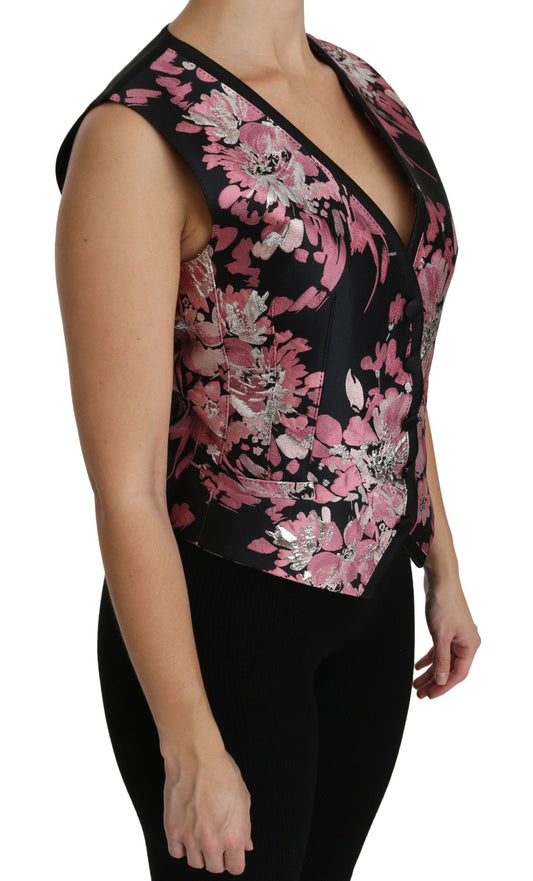 Dolce &amp; Gabbana Elegant floral brocade top with a plunging neckline