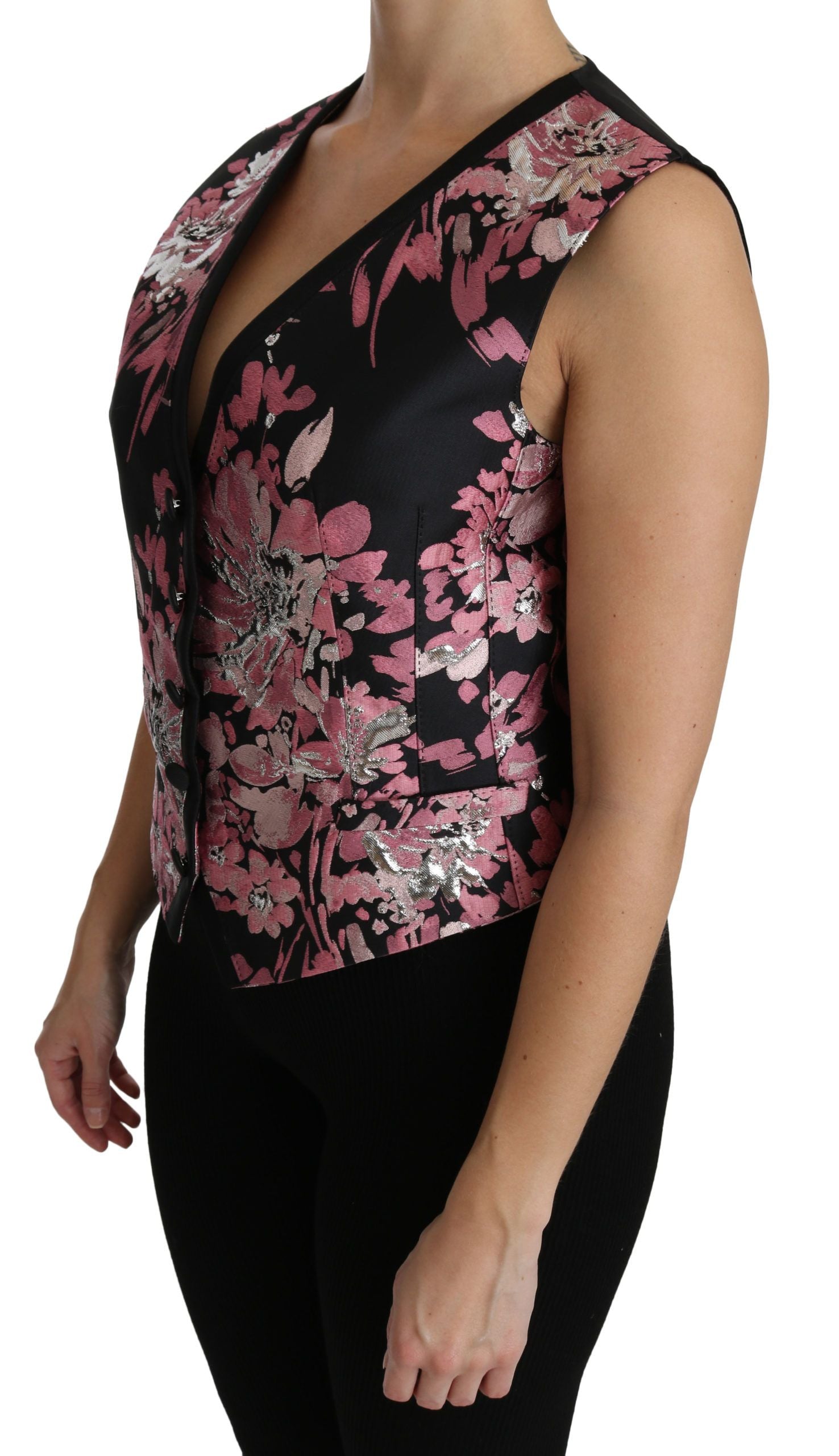 Dolce &amp; Gabbana Elegant floral brocade top with a plunging neckline