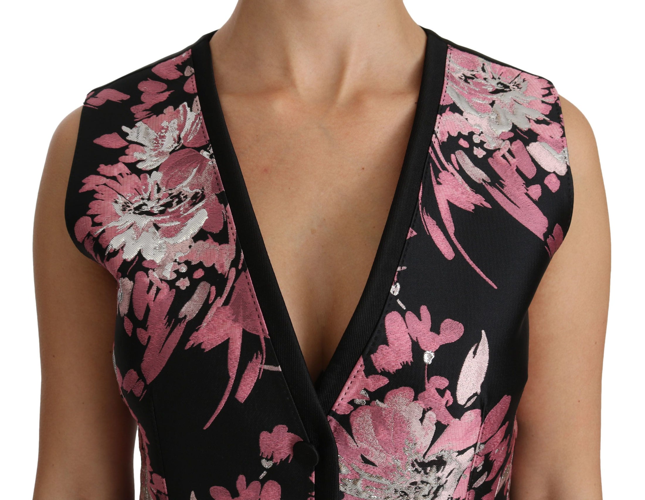 Dolce &amp; Gabbana Elegant floral brocade top with a plunging neckline