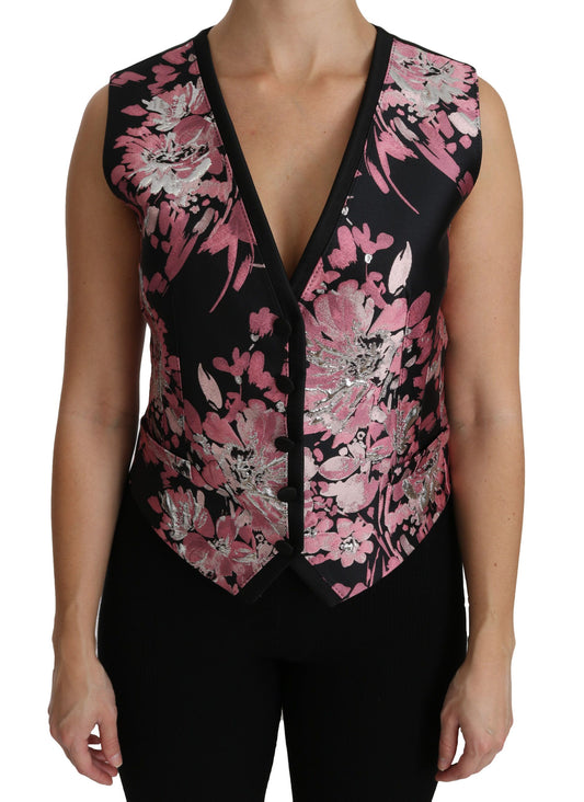 Dolce &amp; Gabbana Elegant floral brocade top with a plunging neckline