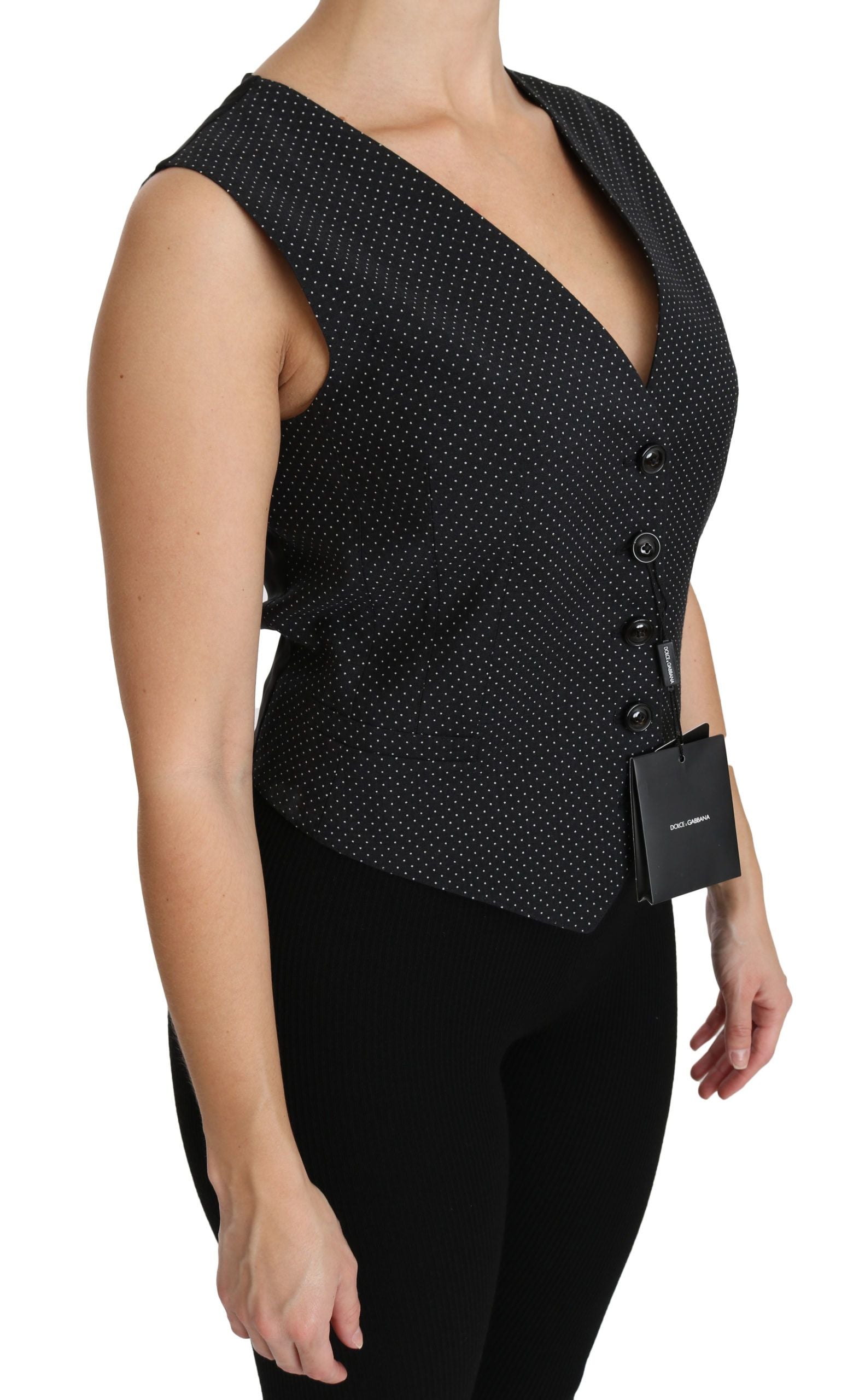 Dolce &amp; Gabbana Chic black polka dot sleeveless wool blend vest