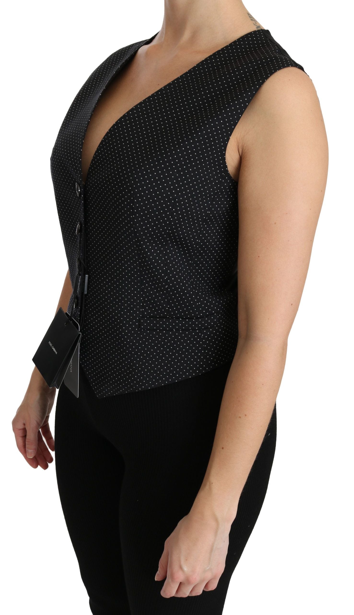 Dolce &amp; Gabbana Chic black polka dot sleeveless wool blend vest