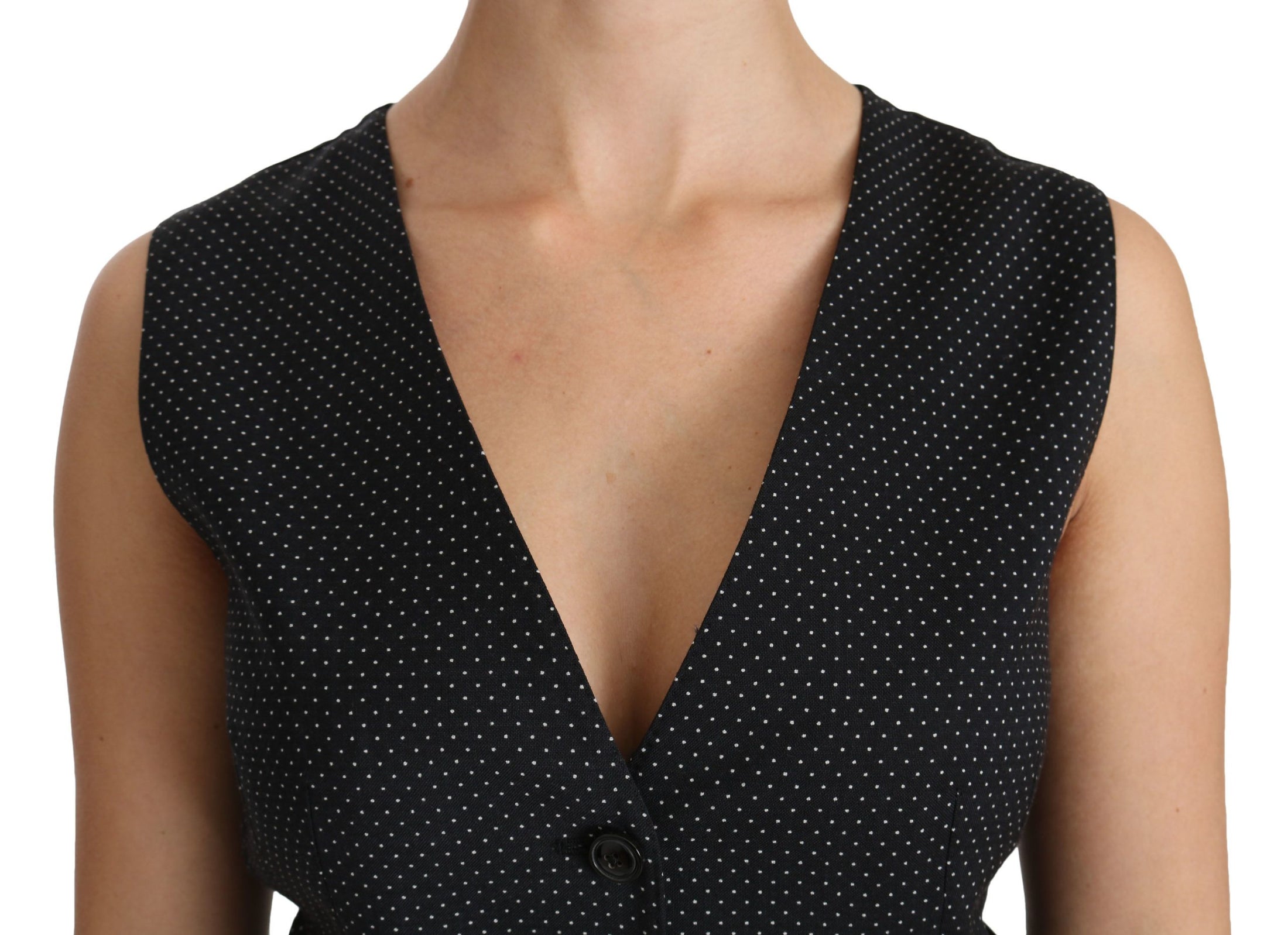 Dolce &amp; Gabbana Chic black polka dot sleeveless wool blend vest