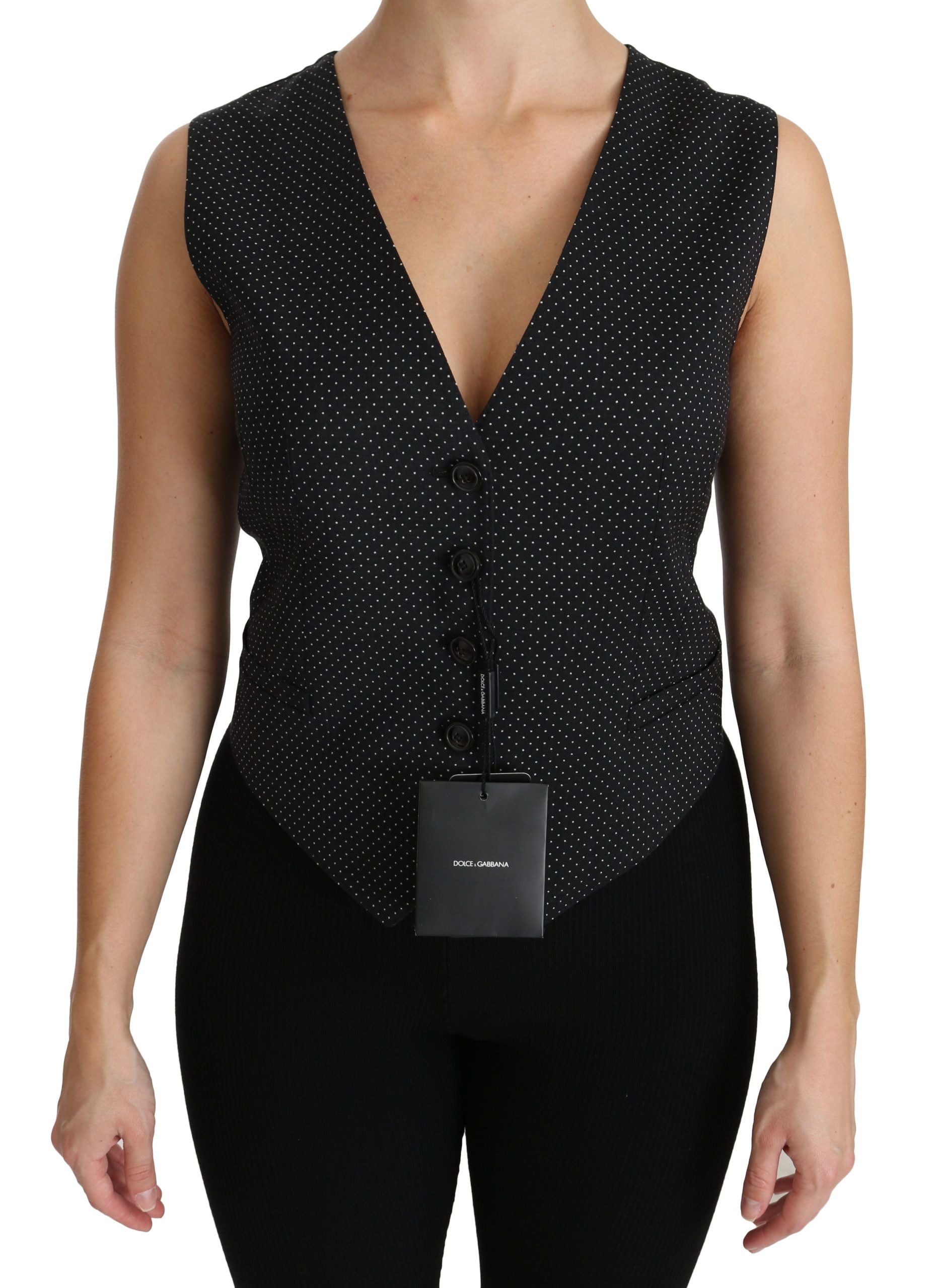 Dolce &amp; Gabbana Chic black polka dot sleeveless wool blend vest