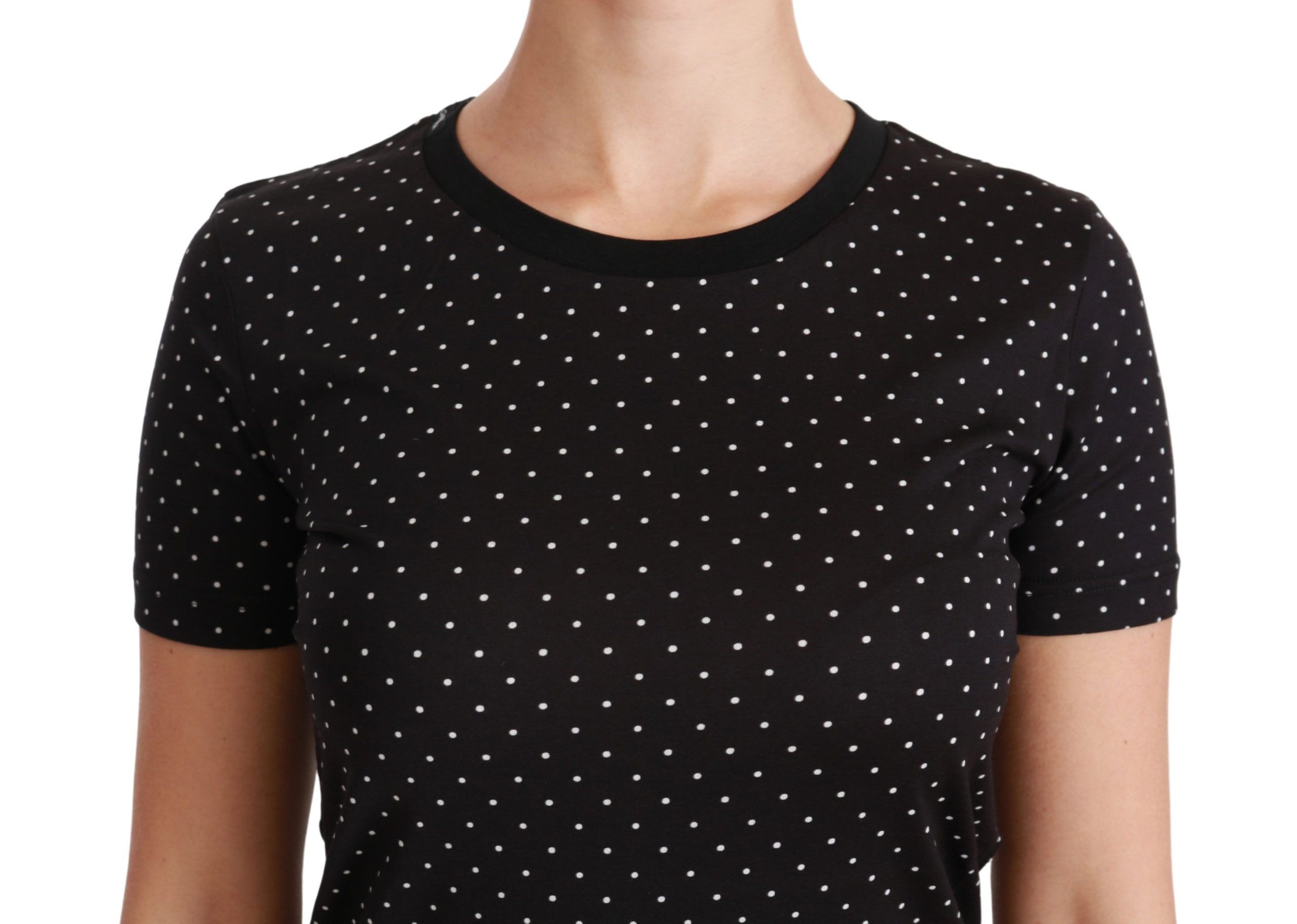 Dolce & Gabbana Schickes schwarzes gepunktetes Baumwoll-T-Shirt mit Rundhalsausschnitt