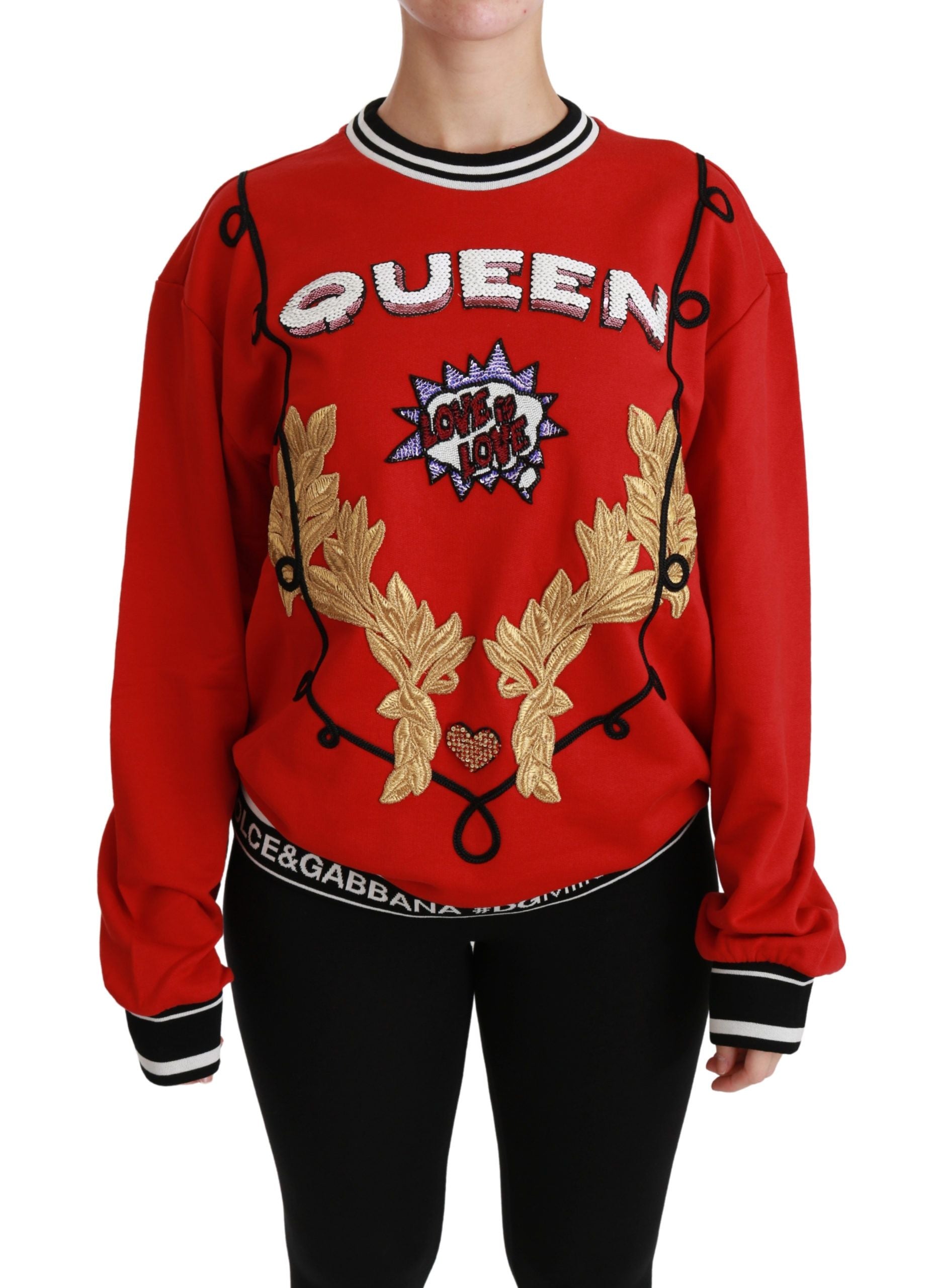 Dolce & Gabbana Strahlend roter Pullover mit Rundhalsausschnitt und Pailletten