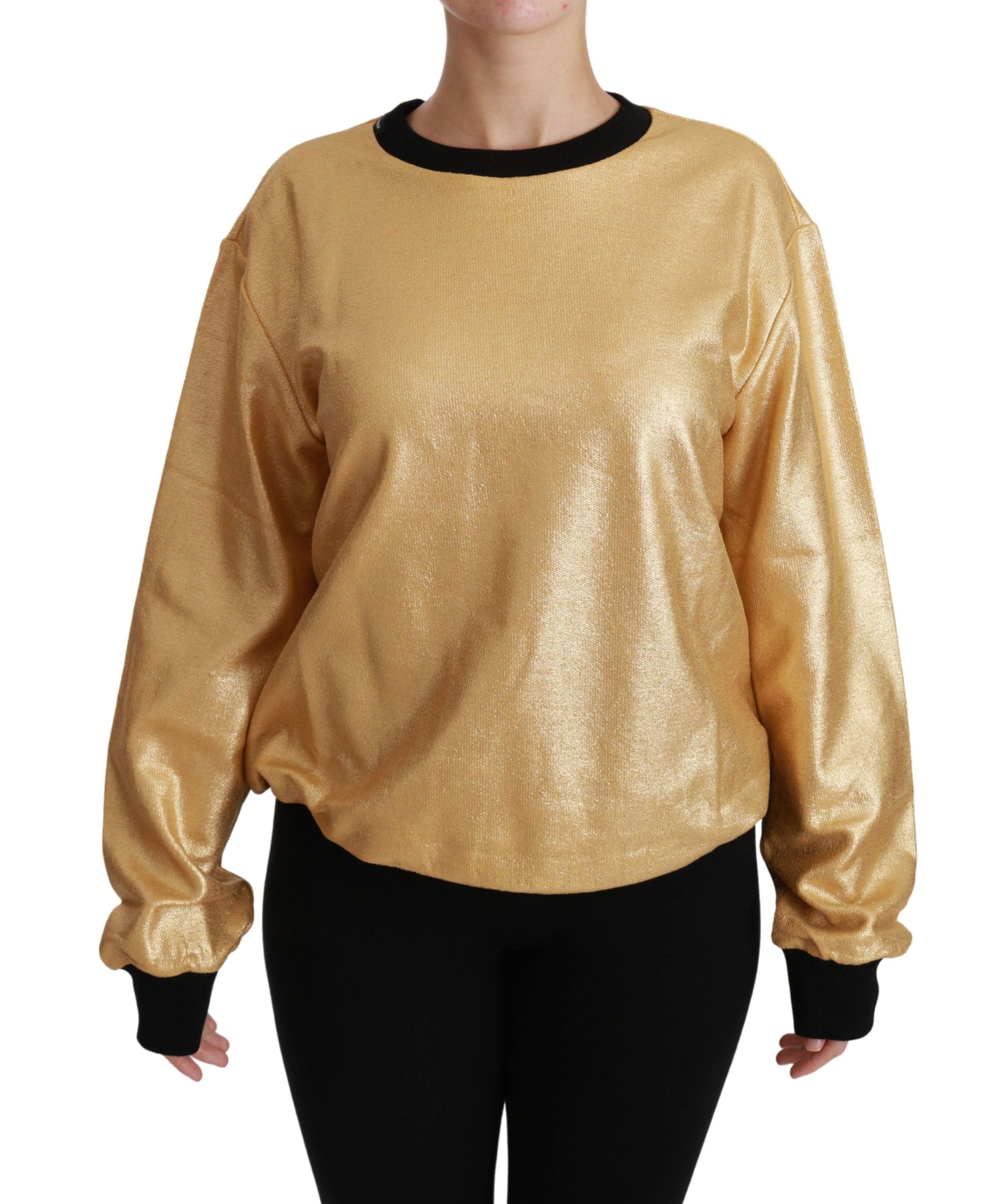 Dolce & Gabbana Eleganter goldener Baumwollpullover mit Rundhalsausschnitt