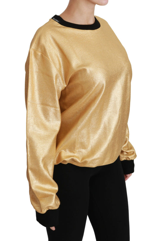 Dolce & Gabbana Eleganter goldener Baumwollpullover mit Rundhalsausschnitt