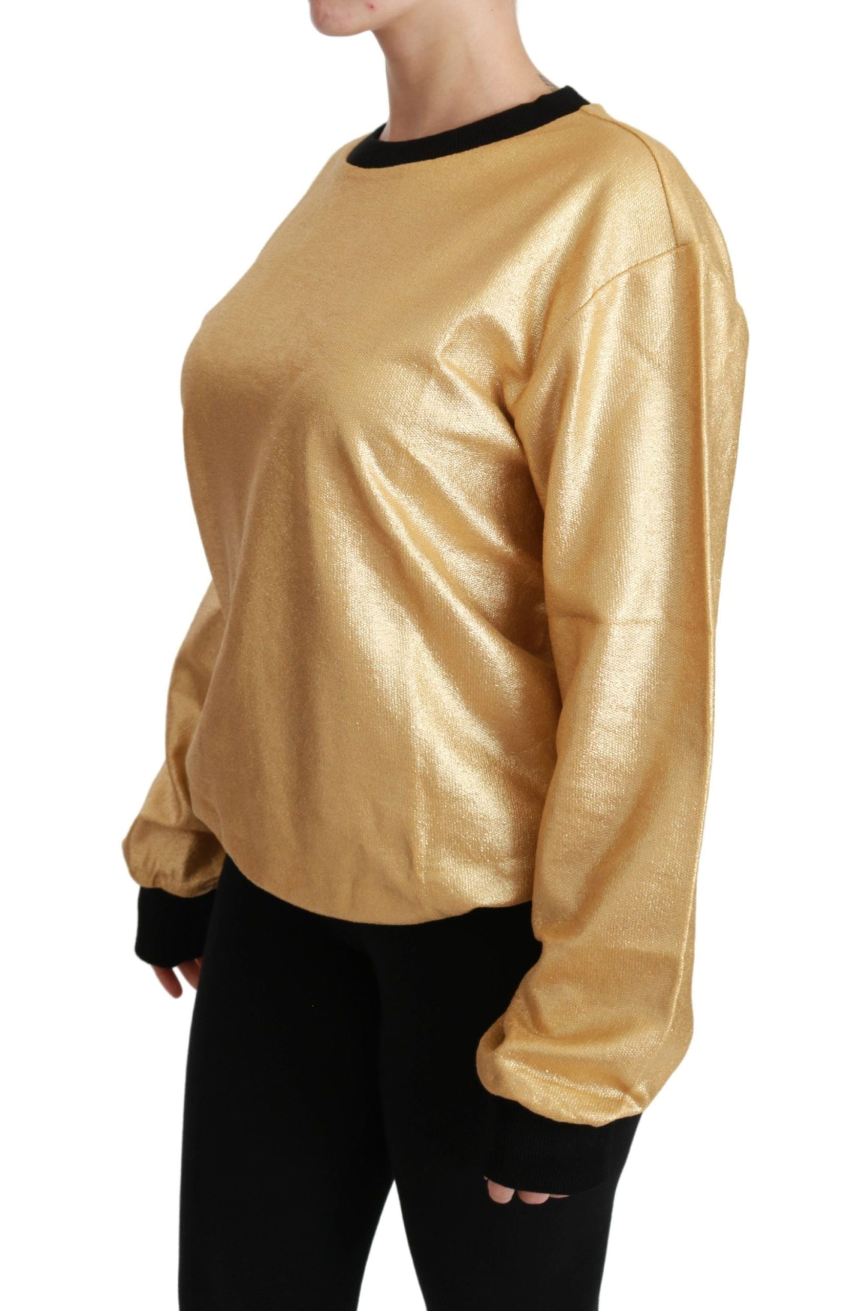 Dolce & Gabbana Eleganter goldener Baumwollpullover mit Rundhalsausschnitt