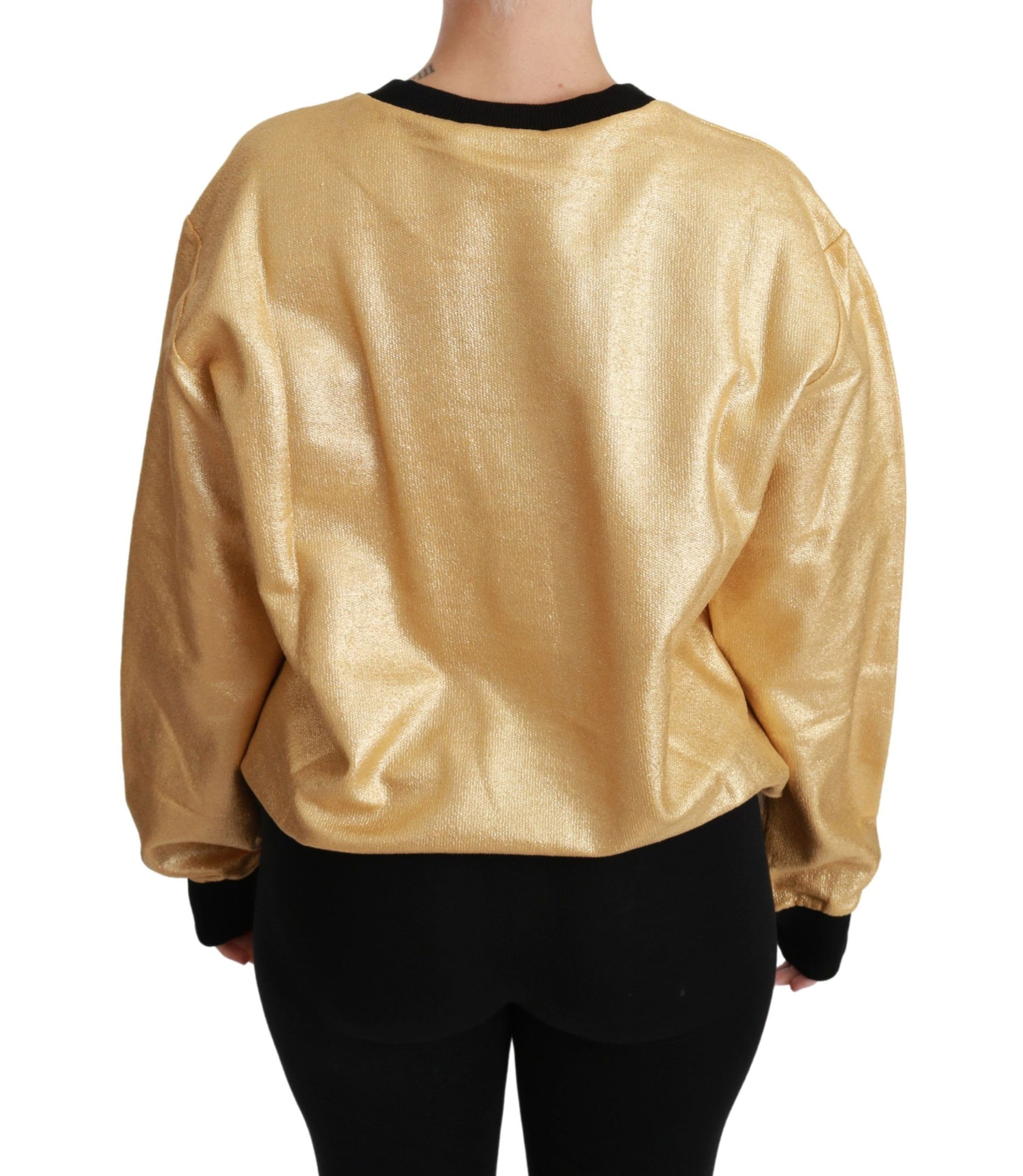 Dolce & Gabbana Eleganter goldener Baumwollpullover mit Rundhalsausschnitt