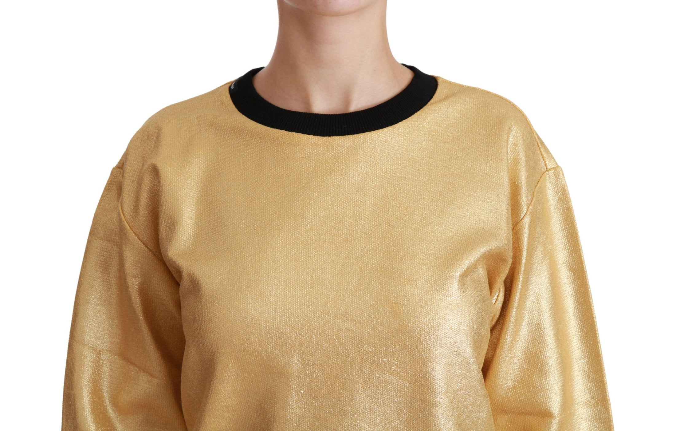 Dolce & Gabbana Eleganter goldener Baumwollpullover mit Rundhalsausschnitt