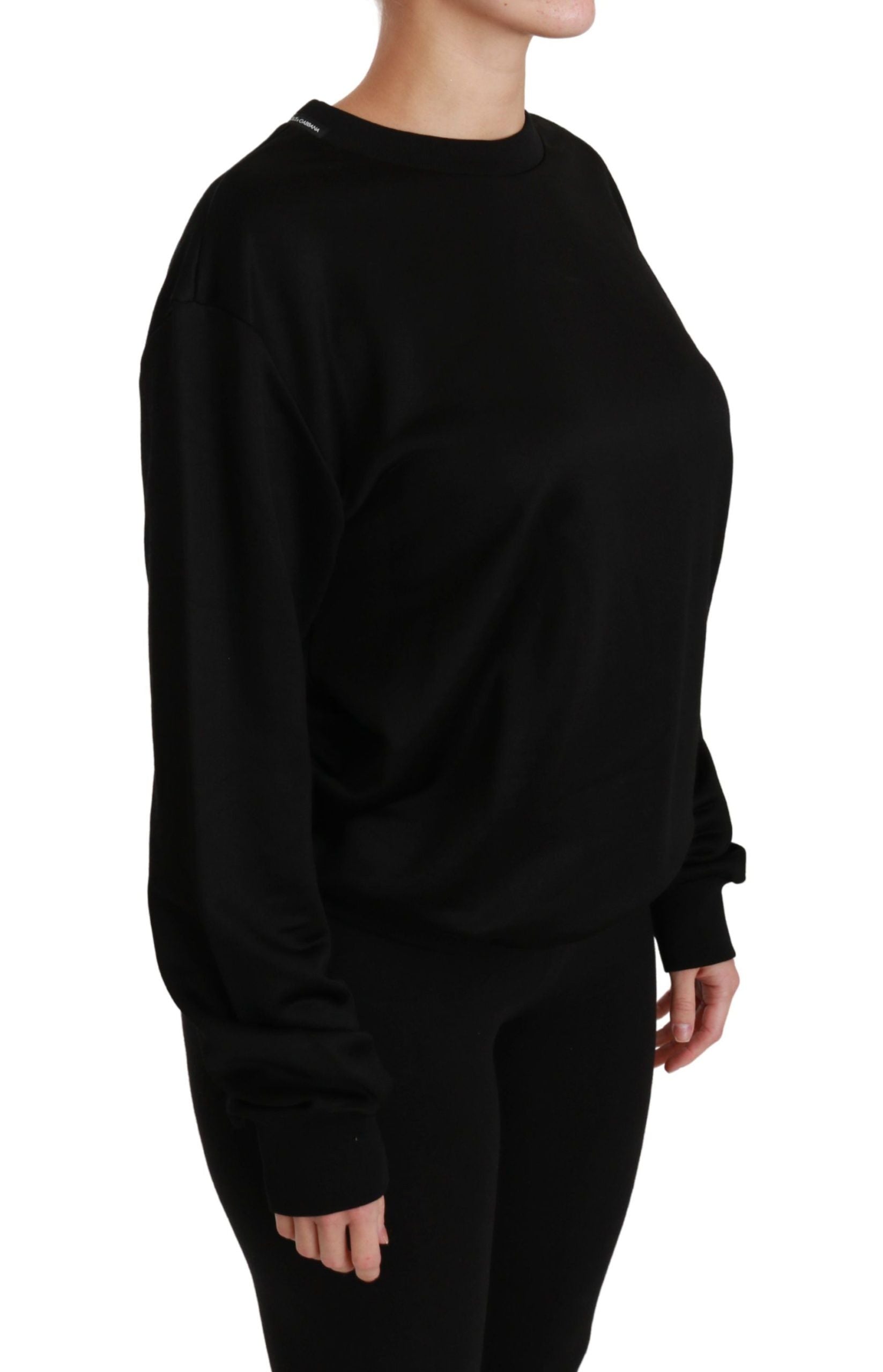 Dolce & Gabbana Eleganter Pullover mit Rundhalsausschnitt aus schwarzer Baumwolle