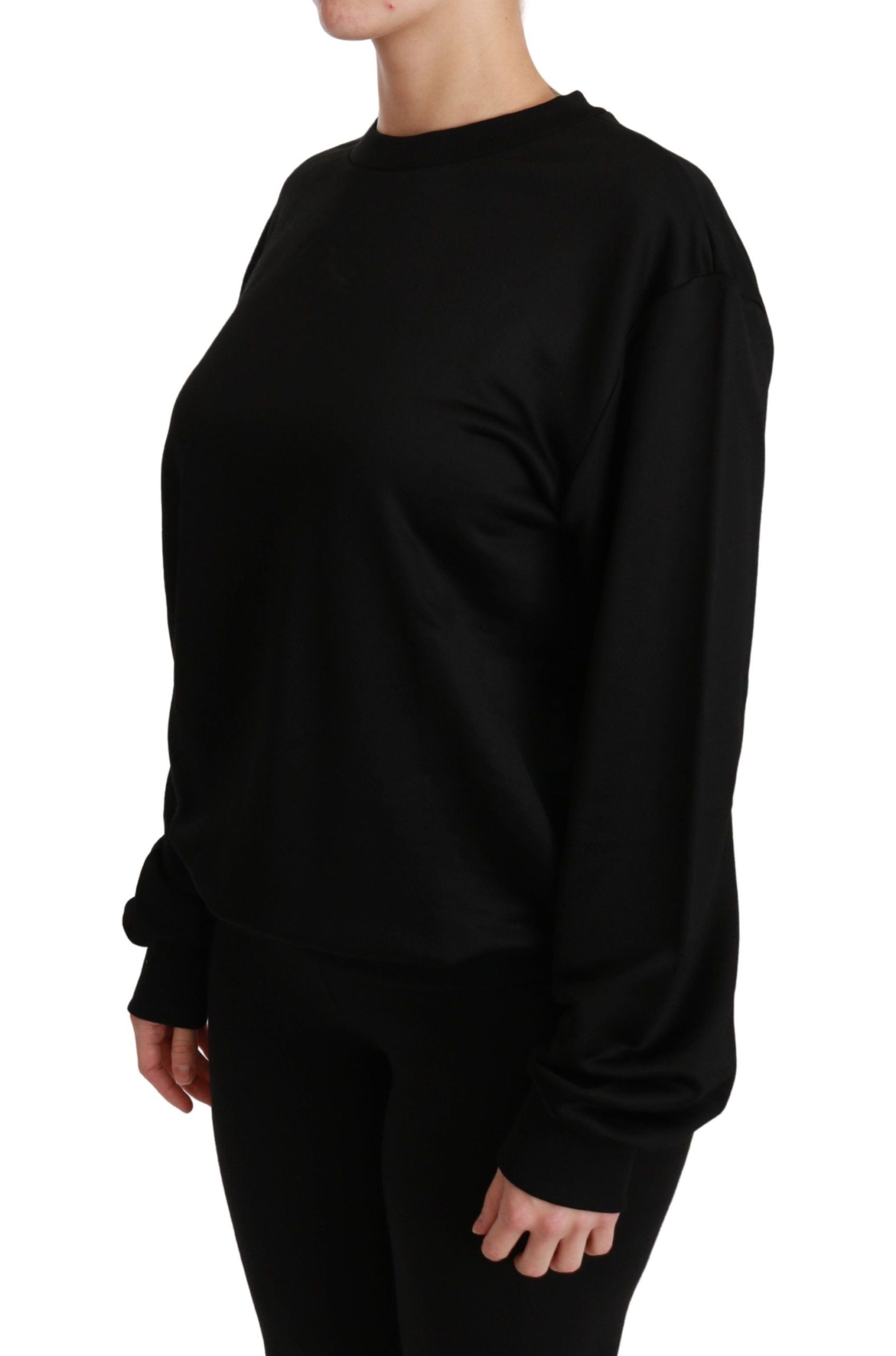 Dolce & Gabbana Eleganter Pullover mit Rundhalsausschnitt aus schwarzer Baumwolle