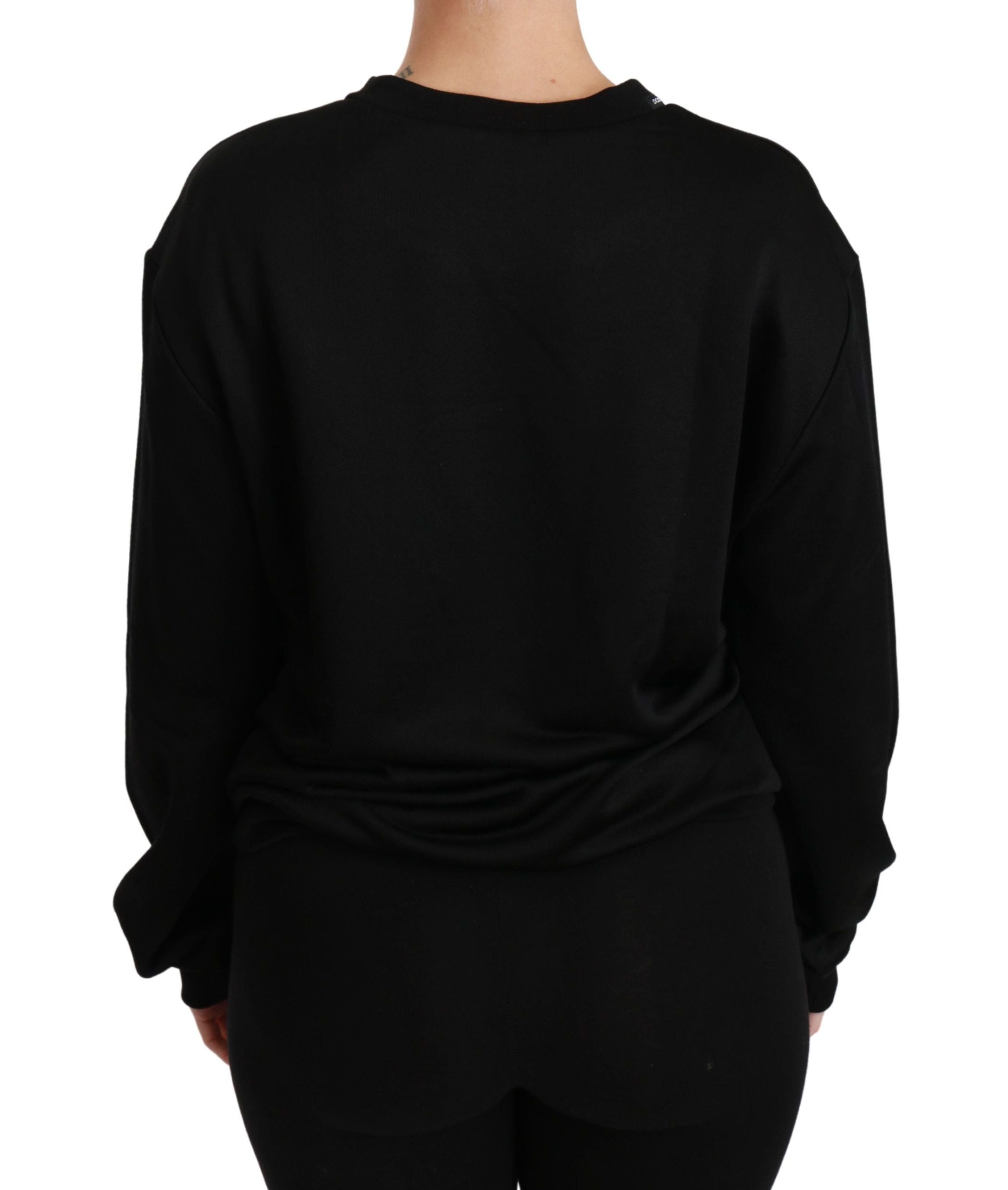 Dolce & Gabbana Eleganter Pullover mit Rundhalsausschnitt aus schwarzer Baumwolle