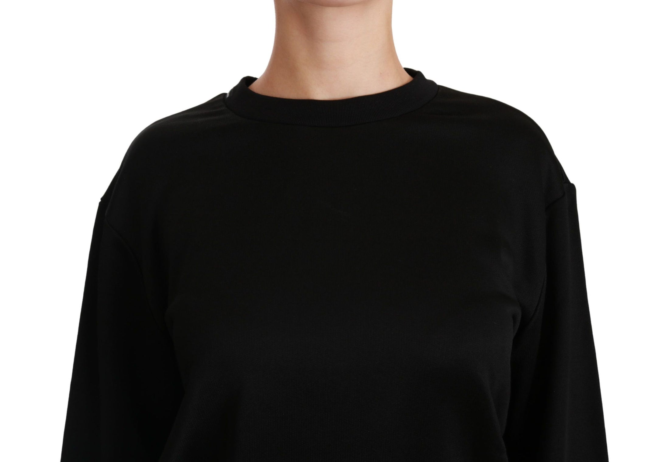 Dolce & Gabbana Eleganter Pullover mit Rundhalsausschnitt aus schwarzer Baumwolle