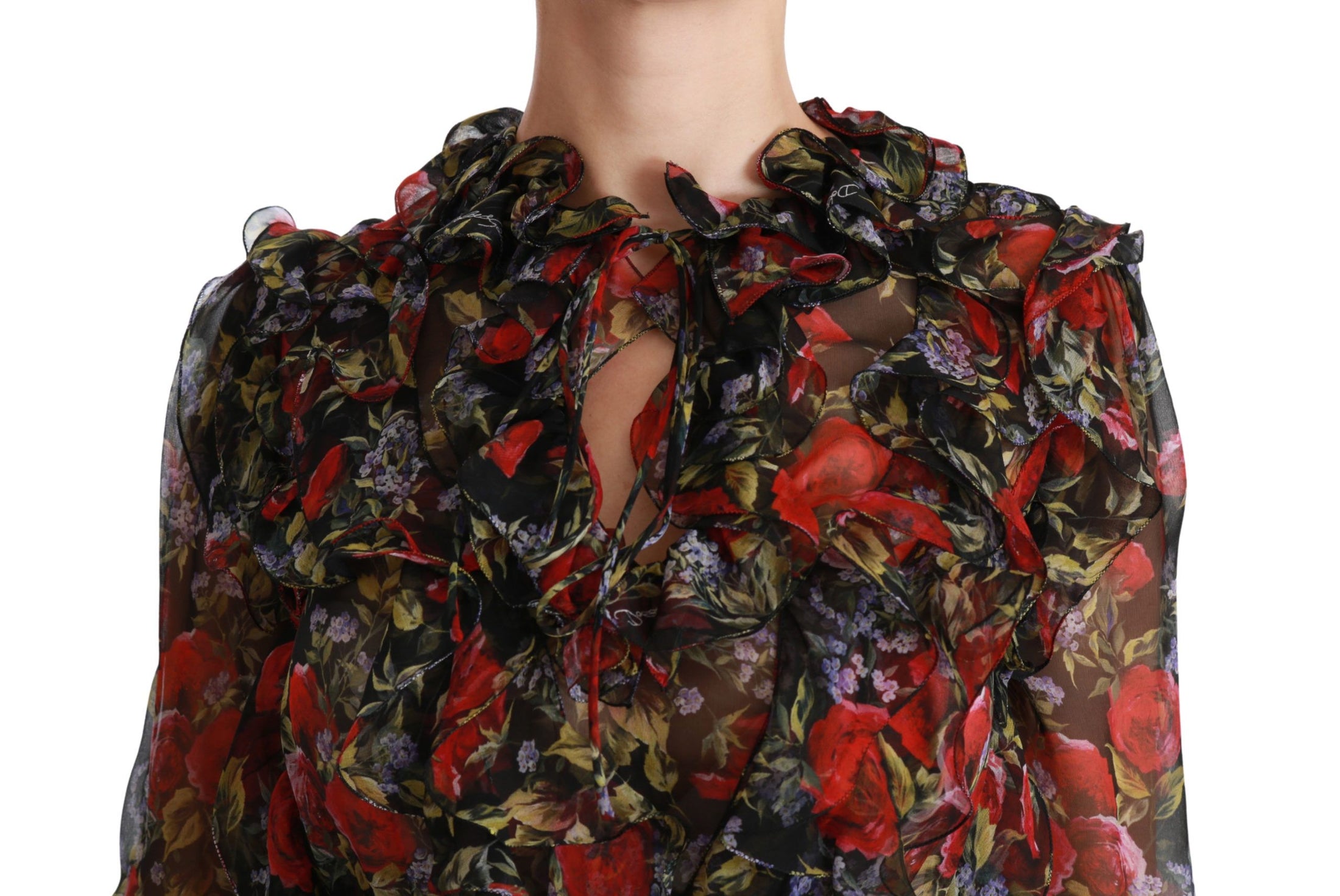 Dolce & Gabbana Elegante florale Seidenbluse mit langen Ärmeln