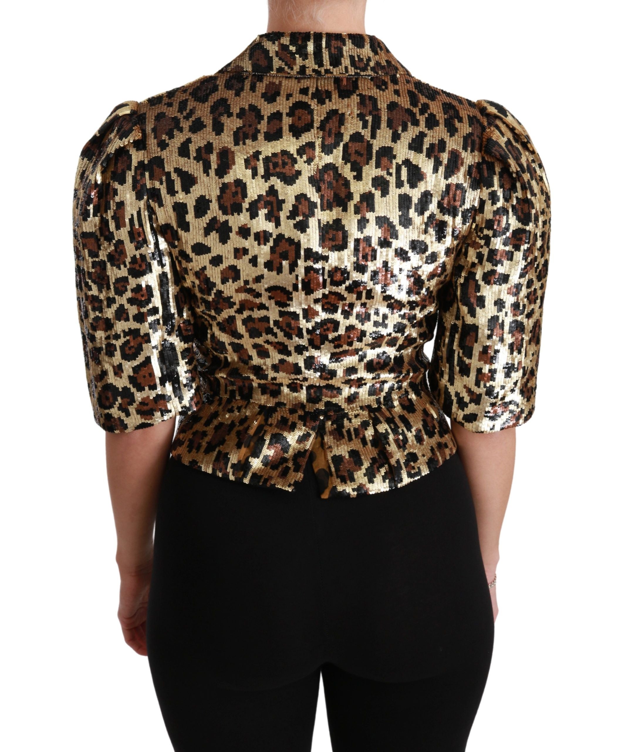 Dolce &amp; Gabbana Altın Leopar Desenli Kısa Kollu Blazer